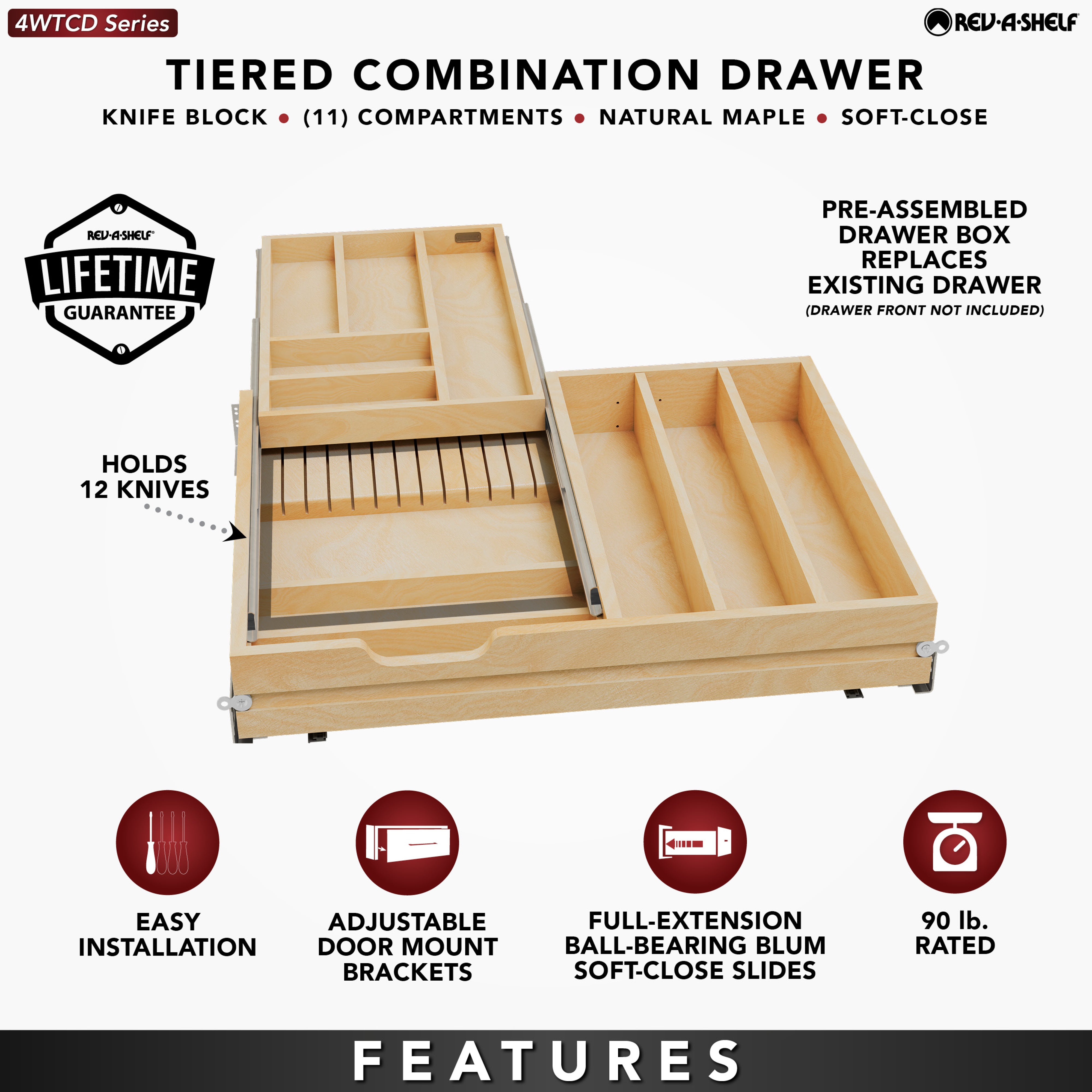 Rev-A-Shelf Maple Two-Tier Combo Drawer System w/BLUM Soft-Close, 4WTCD-30HSC-1 - VMInnovations