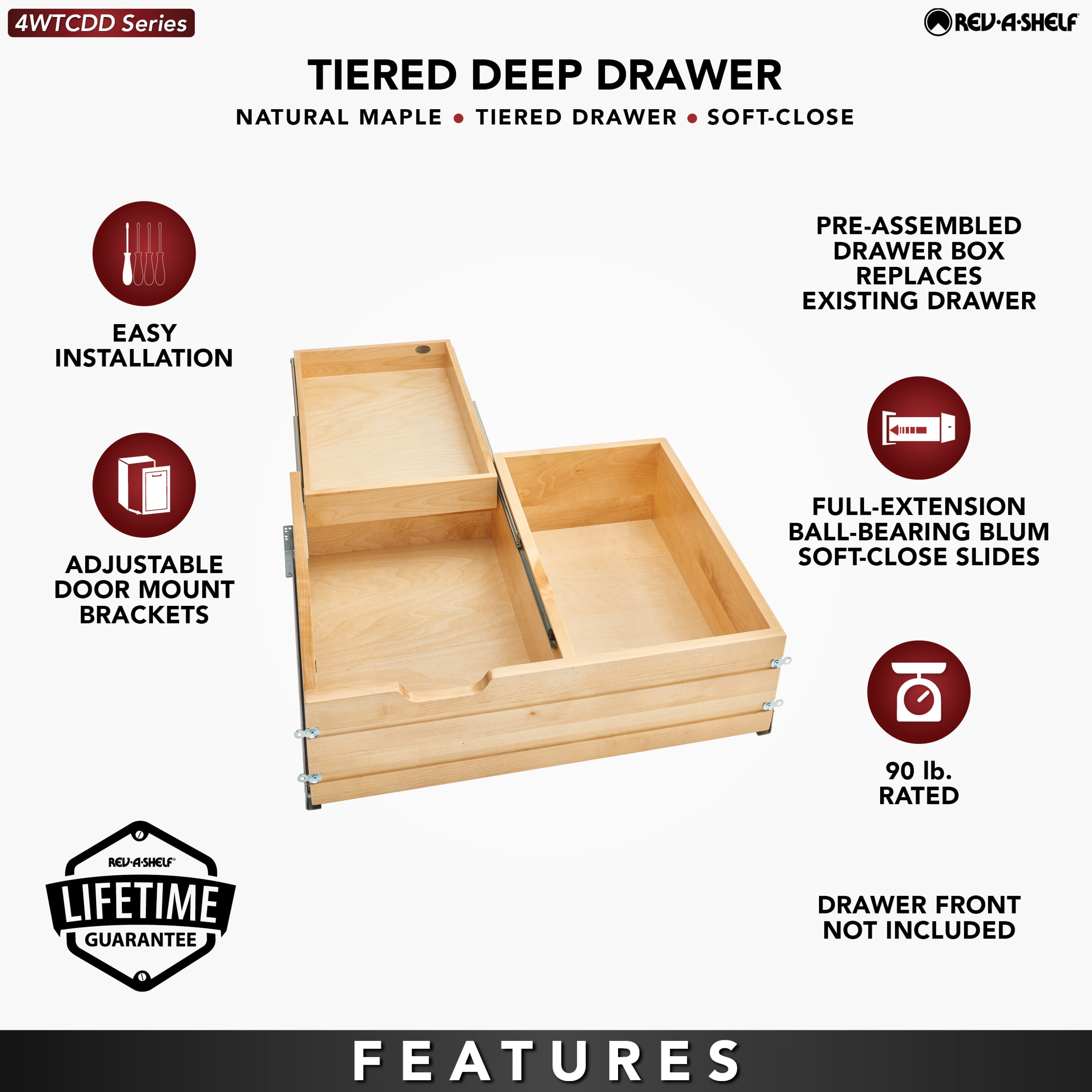 Rev-A-Shelf Maple Two-Tier Deep Drawer System w/ BLUM Soft-Close, 4WTCDD-30HSC-1