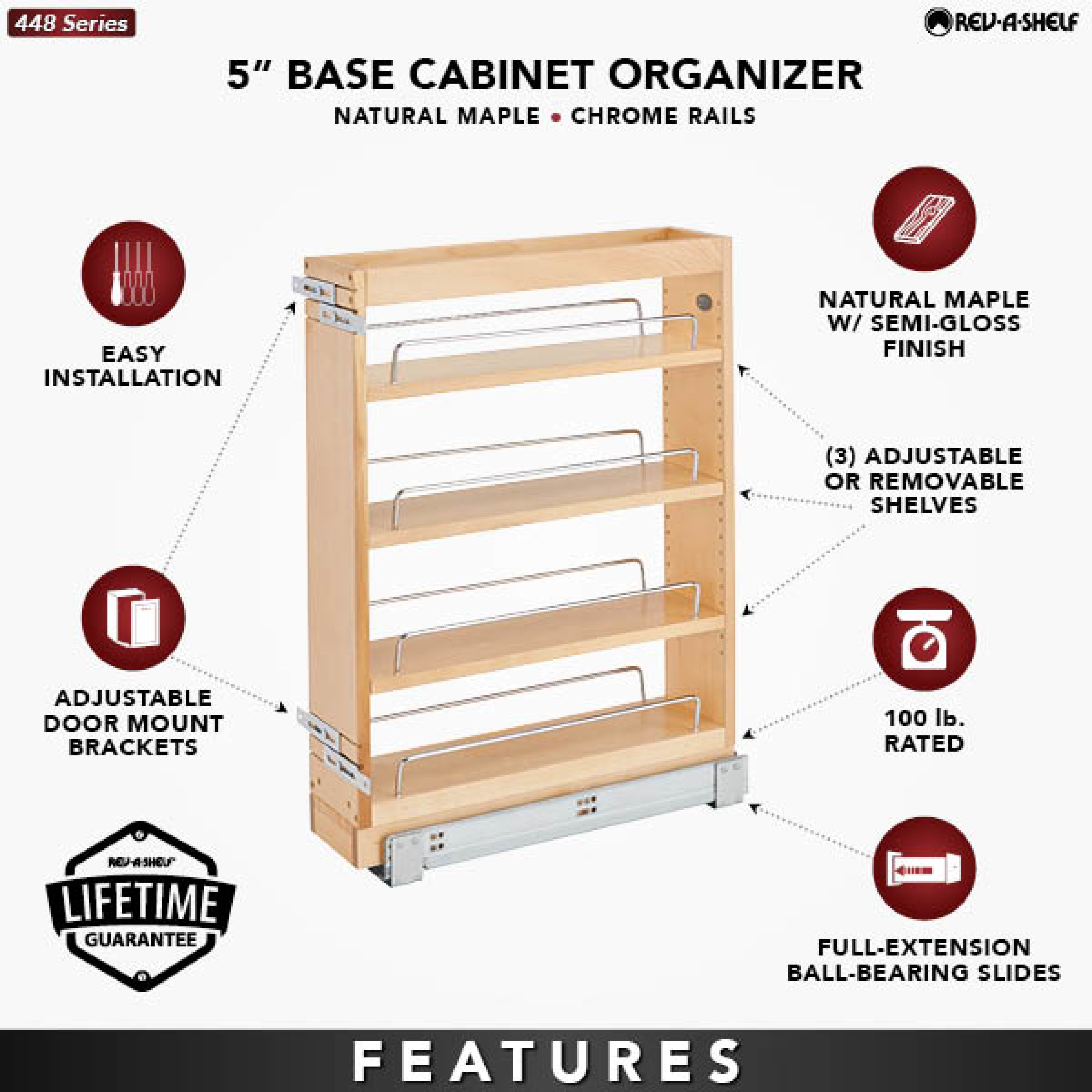 Rev-A-Shelf 5" Pullout Vanity Storage Organizer for Base Cabinets, 448-BC19-5C - VMInnovations