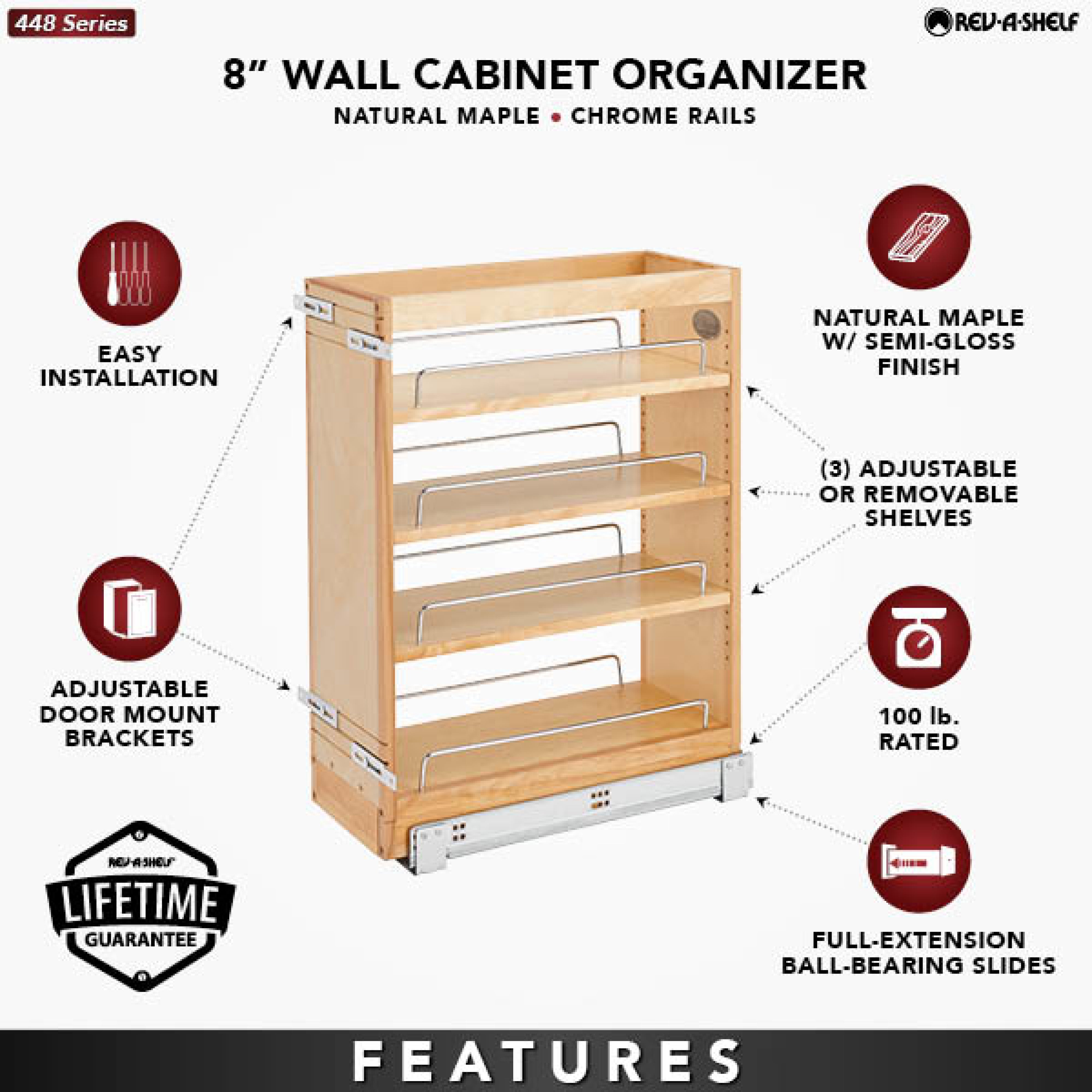 Rev-A-Shelf 8" Pullout Vanity Storage Organizer for Base Cabinets, 448-BC19-8C - VMInnovations