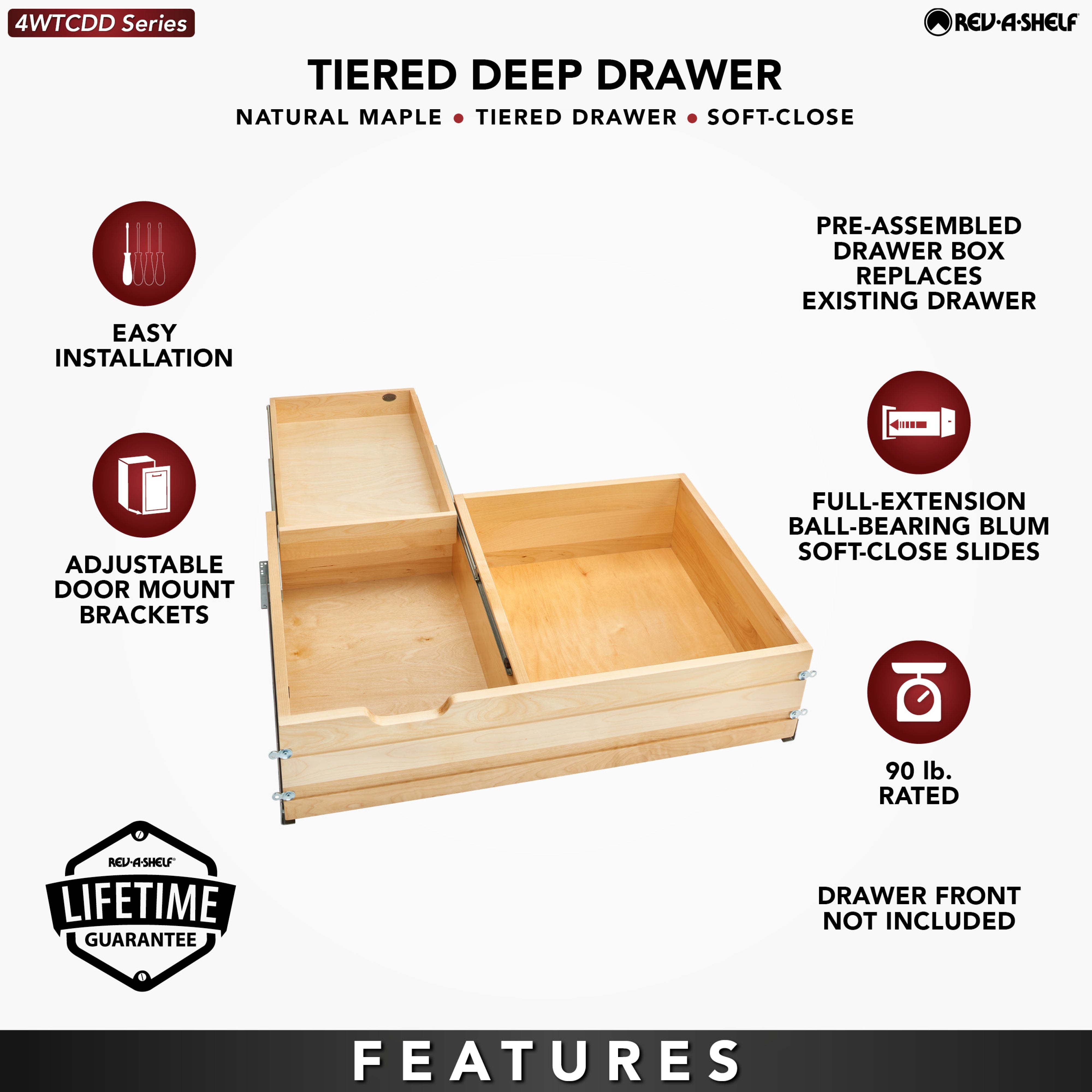 Rev-A-Shelf Maple Two-Tier Deep Drawer System w/ BLUM Soft-Close, 4WTCDD-36HSC-1
