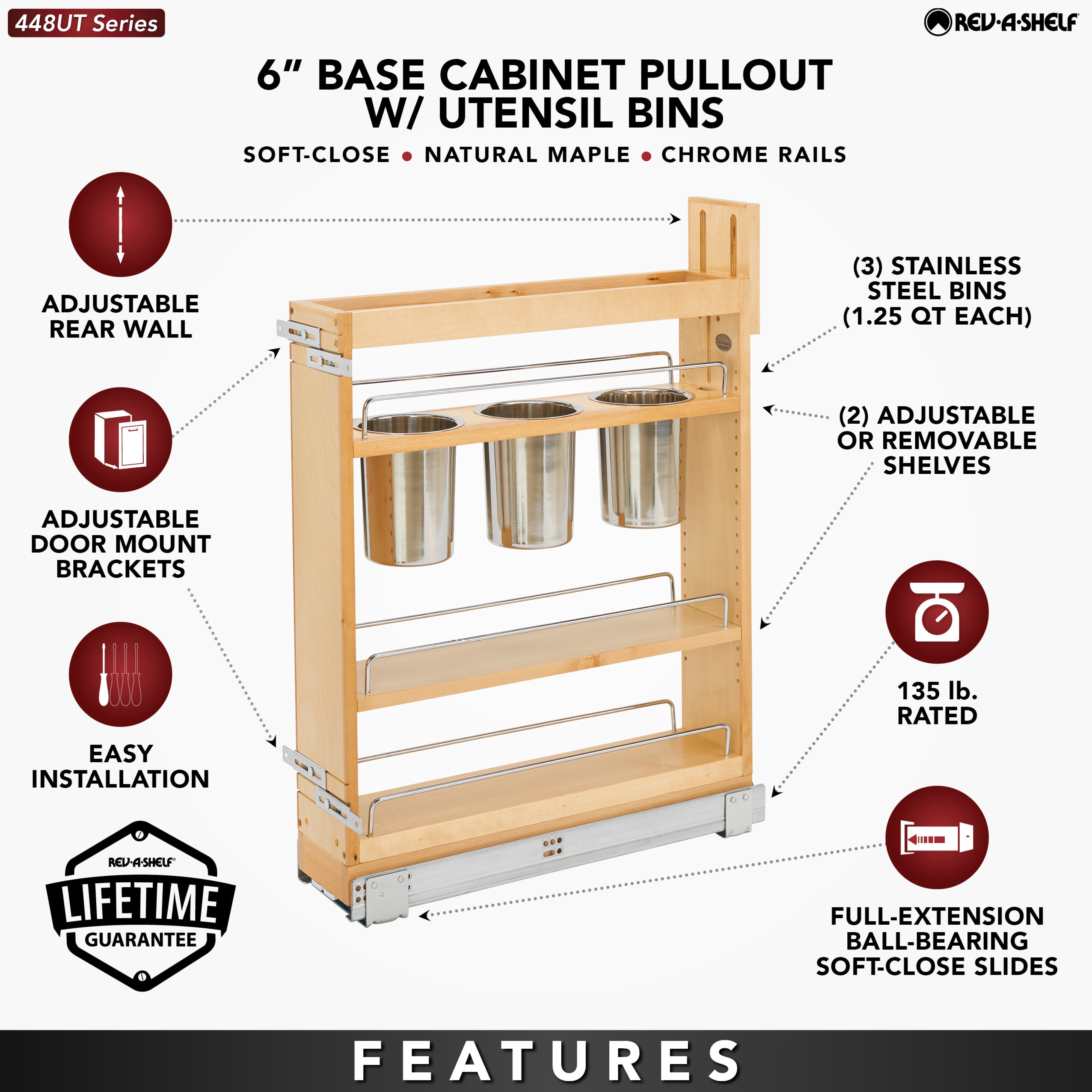 Rev-A-Shelf 448UT 5" Base Cabinet Pullout Organizer w/ Utensil Holder (Used)