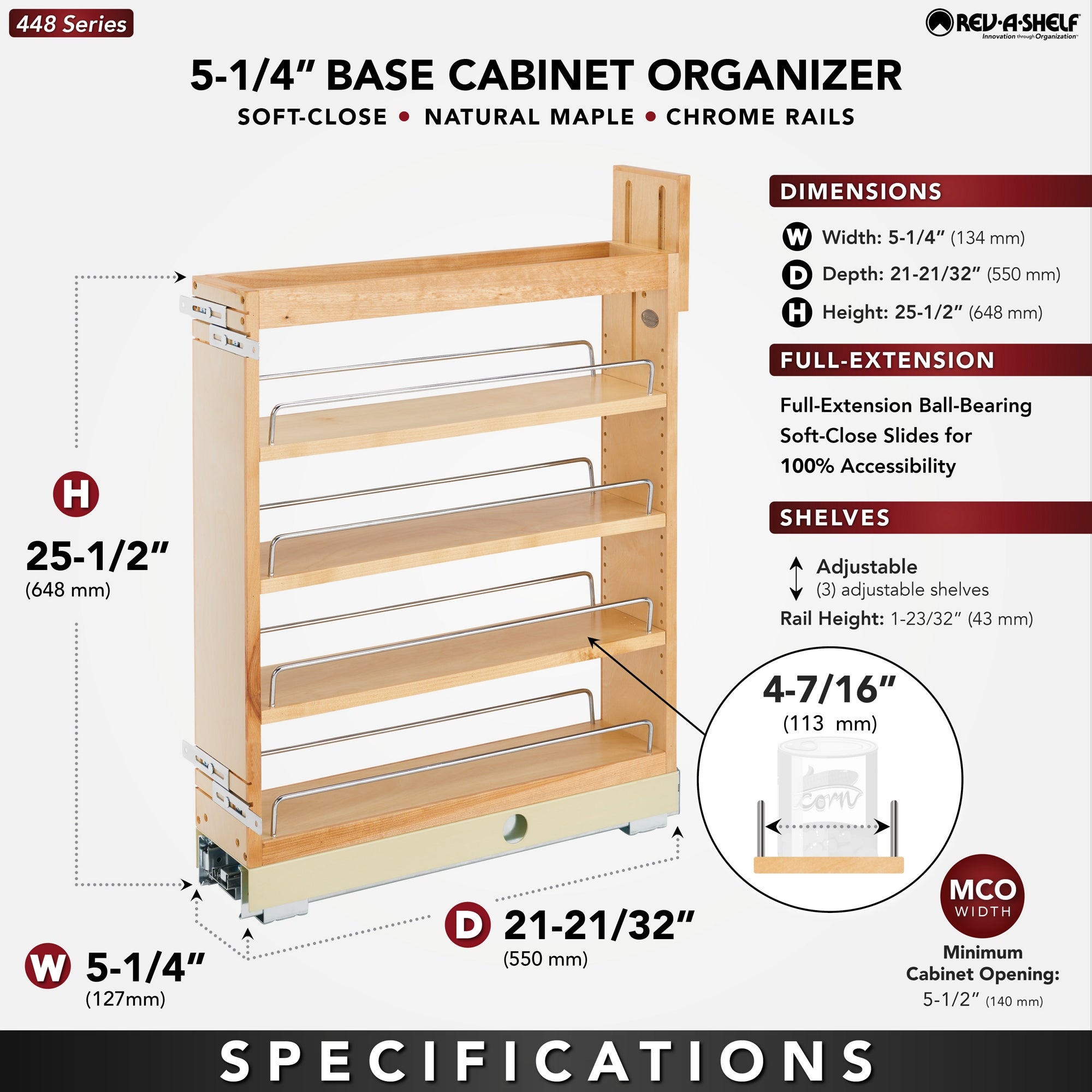Rev-A-Shelf 5'' Pullout Kitchen Cabinet Organizer Soft-close, 448-BCBBSC-5C