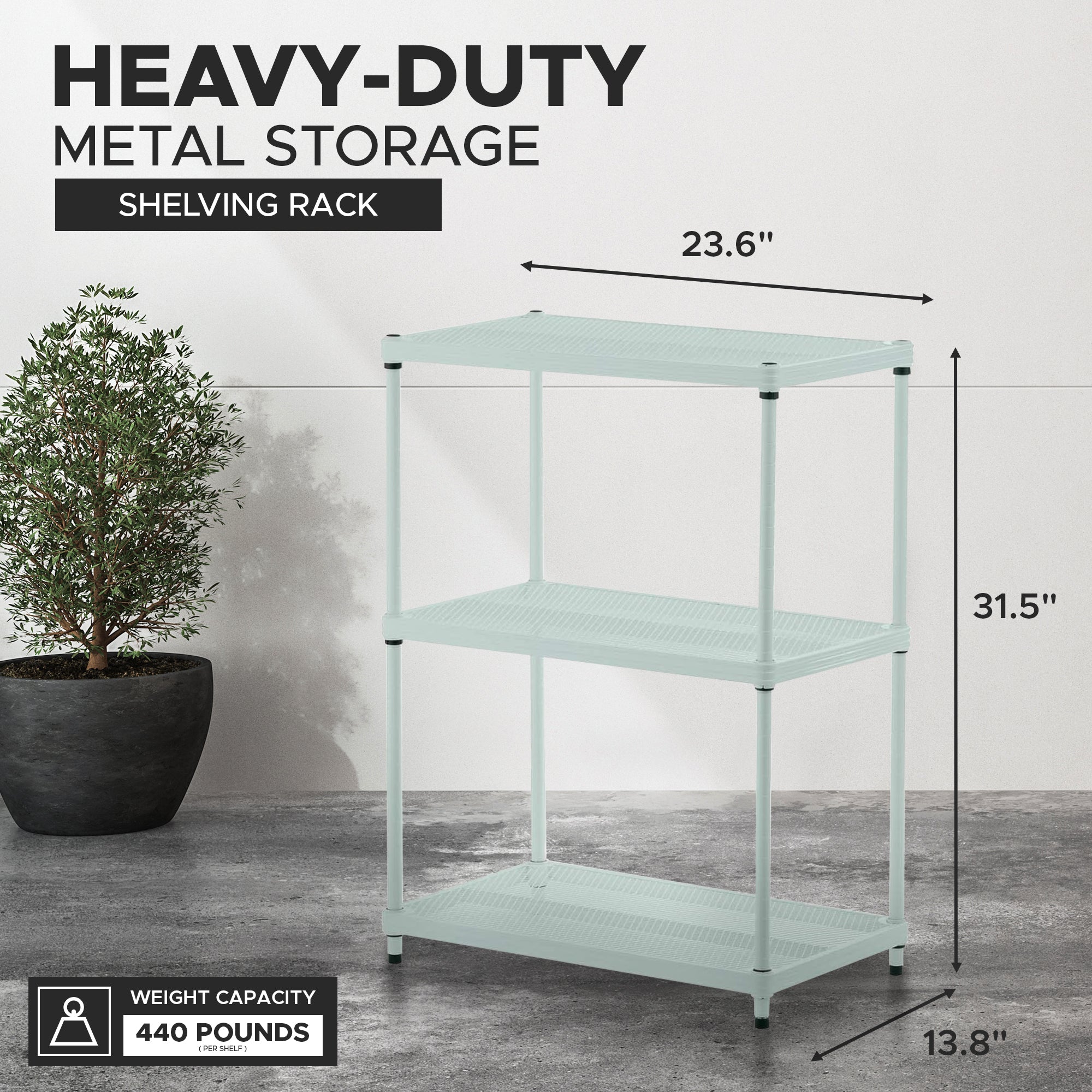 Design Ideas 3 Tier Full-Size Metal Storage Shelving Unit Rack, Green (Open Box) - VMInnovations