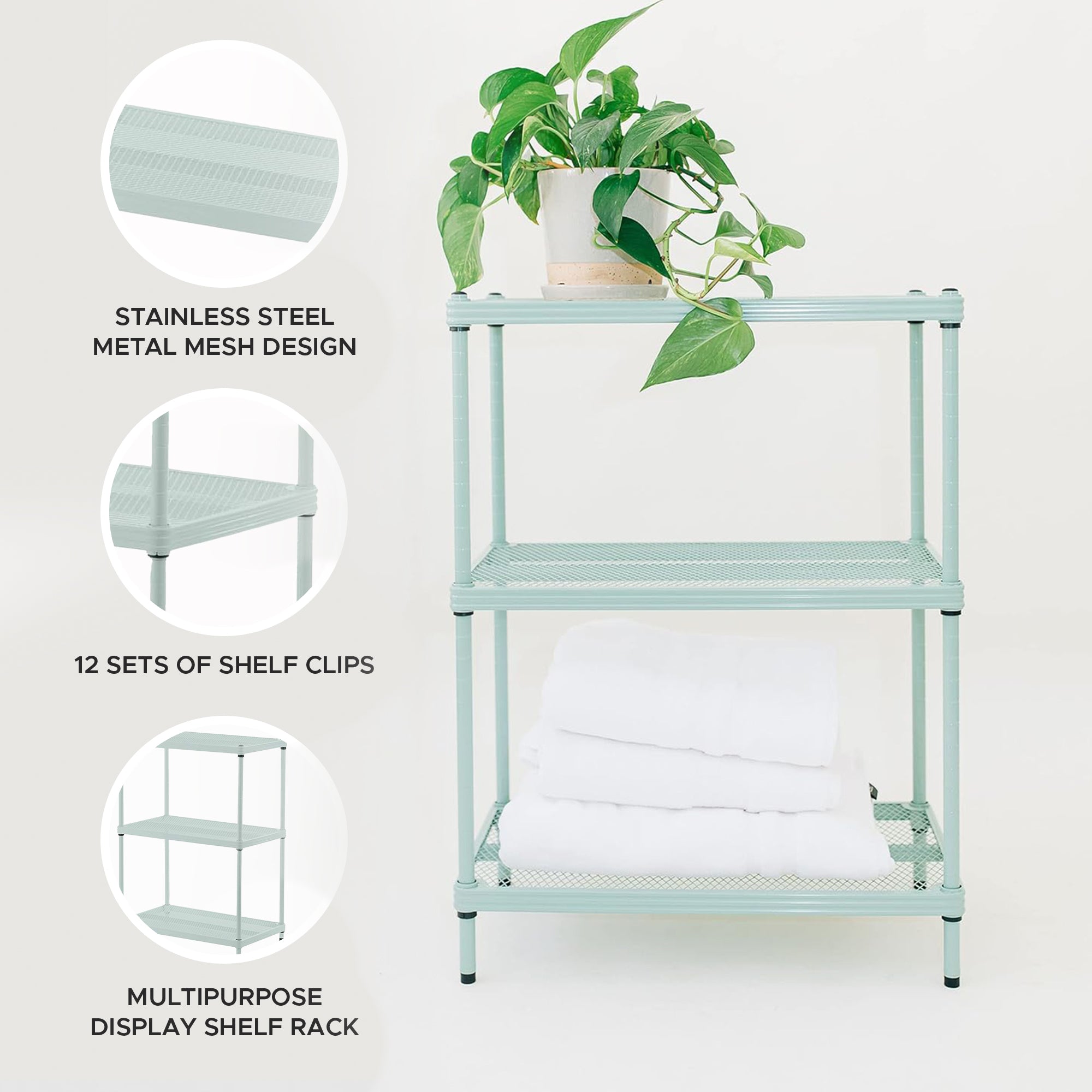 Design Ideas 3 Tier Full-Size Metal Storage Shelving Unit Rack, Green (Open Box) - VMInnovations