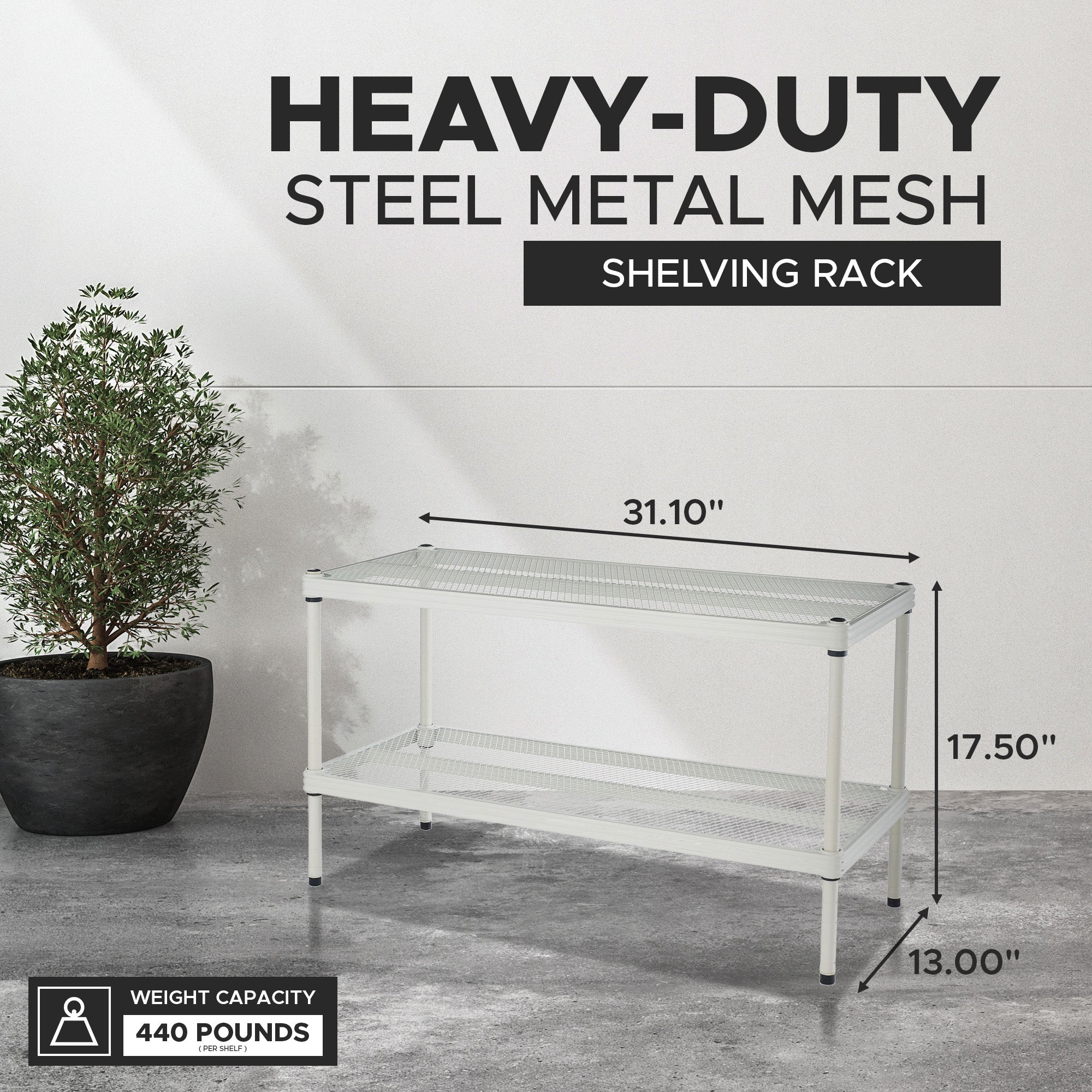 Design Ideas MeshWorks 2 Tier Full-Size Storage Shelving Unit Rack, Open Box) - VMInnovations