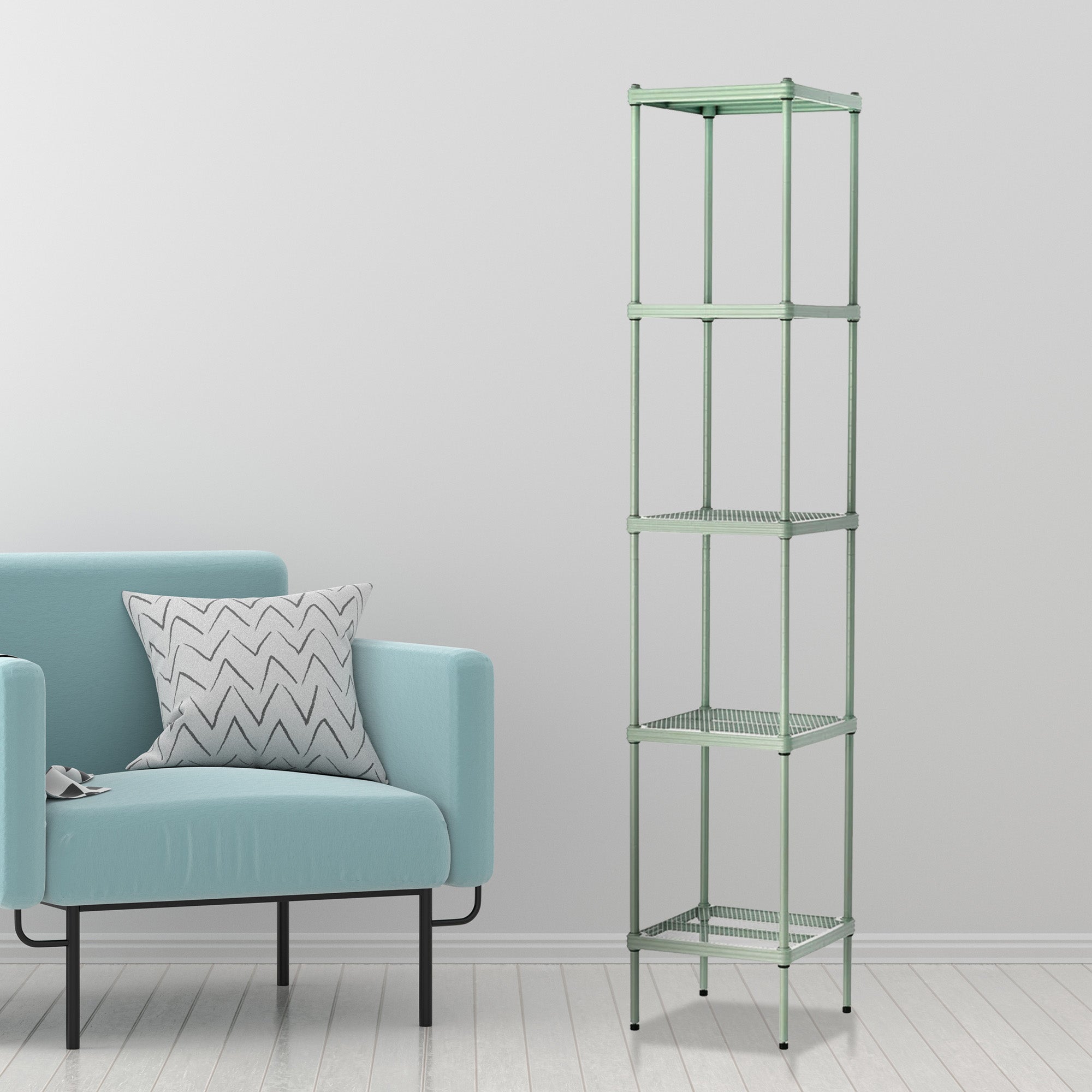Design Ideas MeshWorks 5 Tier Storage Shelving Unit Rack, Sage Green (Open Box)