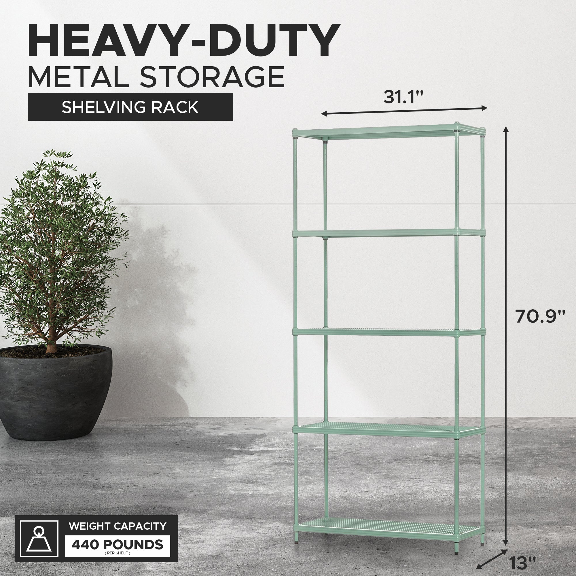 Design Ideas 5 Tier Metal Storage Shelving Unit Rack Bookshelf, Green (Used) - VMInnovations