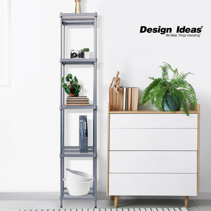 Design Ideas MeshWorks 5 Tier Tower Metal Storage Shelving Unit Rack, Silver - VMInnovations