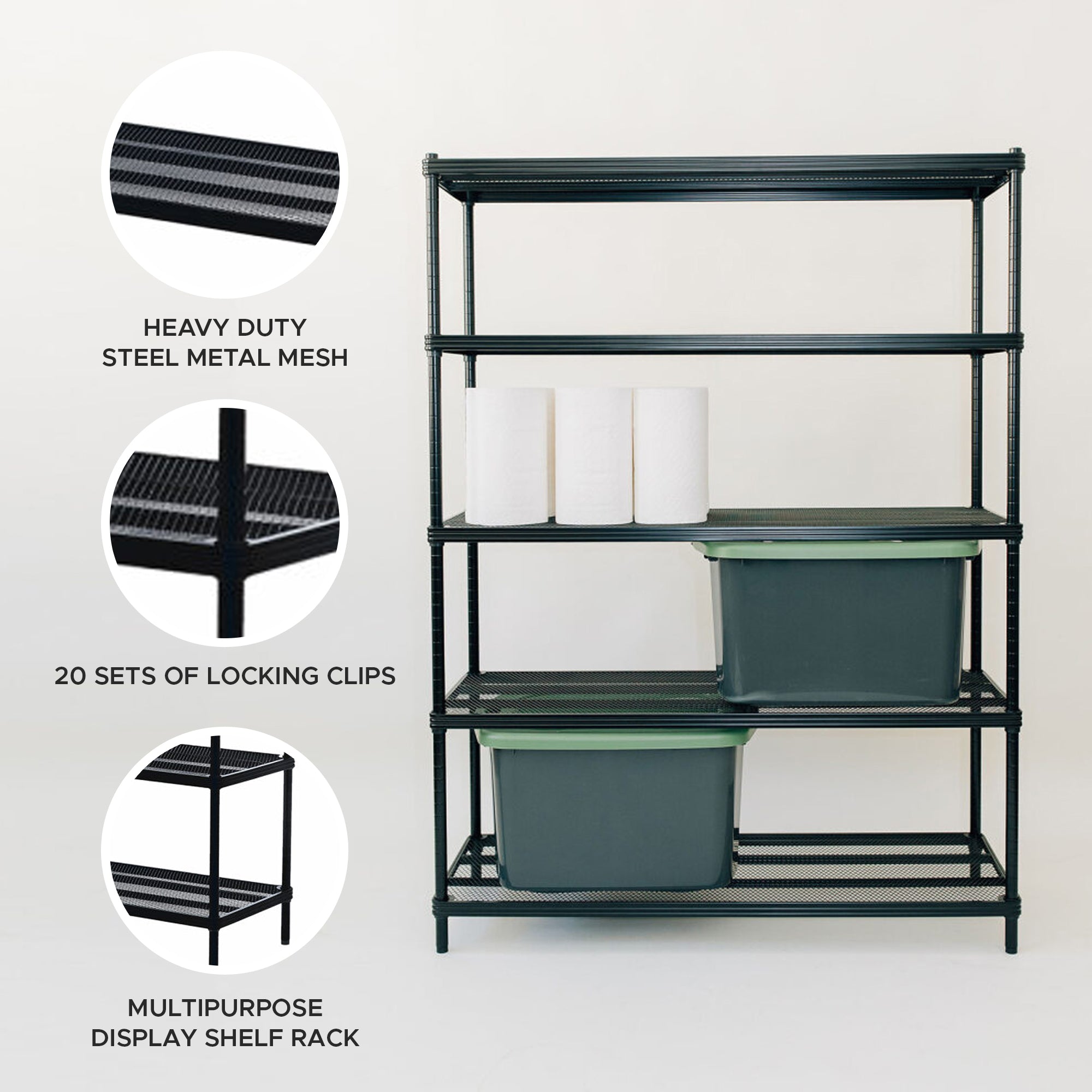 Design Ideas 5 Tier Full-Size Metal Storage Shelving Unit Rack, Black (Used) - VMInnovations