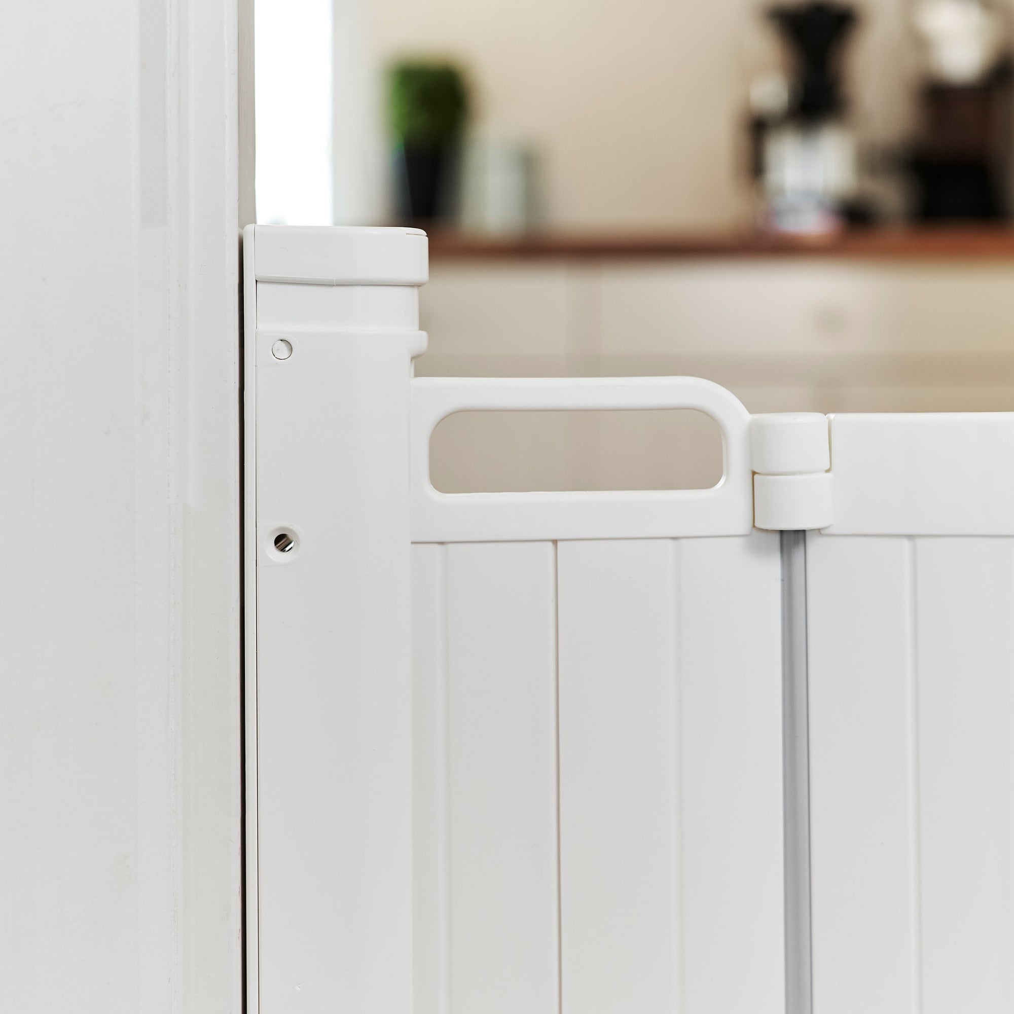 BabyDan 25.4-35 In Wide Doorway Auto Foldable Safety Baby Gate, White (Open Box)
