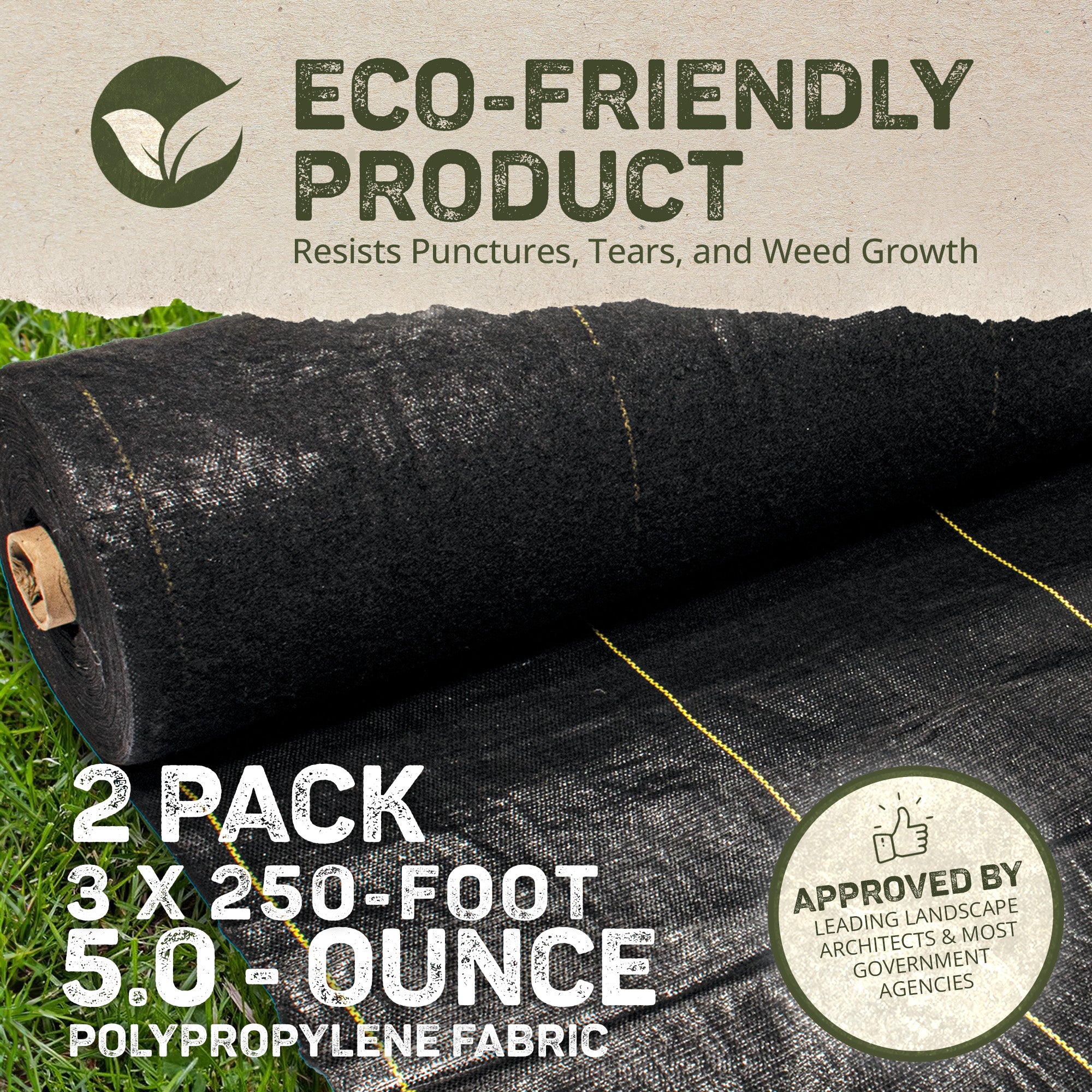 DeWitt P3 Pro 5 Commercial Landscape 5-Oz Weed Barrier Fabric, 3 x 250' (2 Pack) - VMInnovations