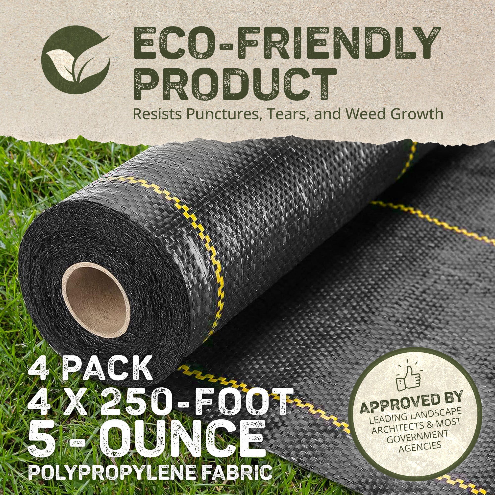 DeWitt P4 Pro 5 Commercial Landscape 5-Oz Weed Barrier Fabric, 4 x 250' (4 Pack) - VMInnovations