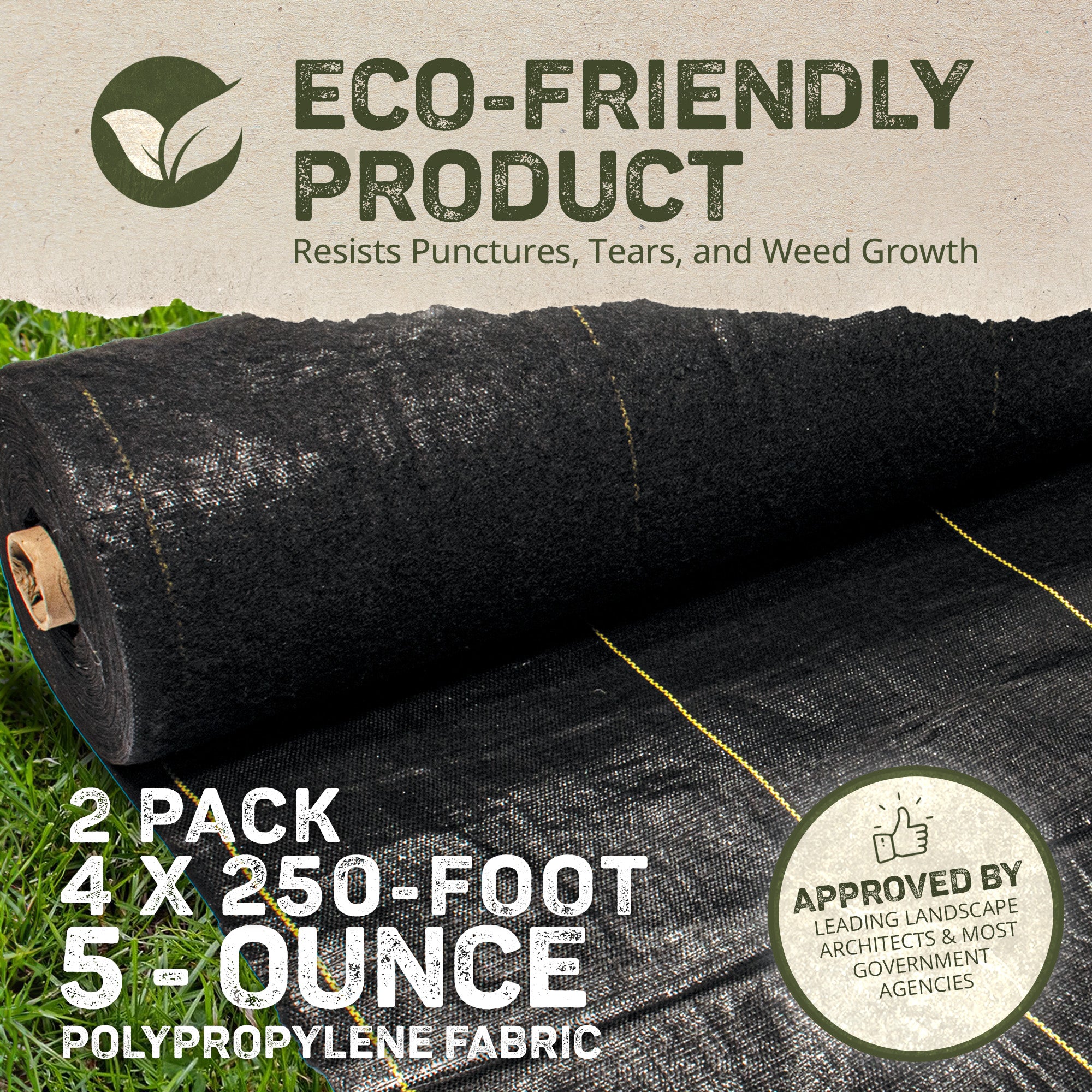 DeWitt P4 Pro 5 Commercial Landscape 5-Oz Weed Barrier Fabric, 4 x 250' (2 Pack) - VMInnovations