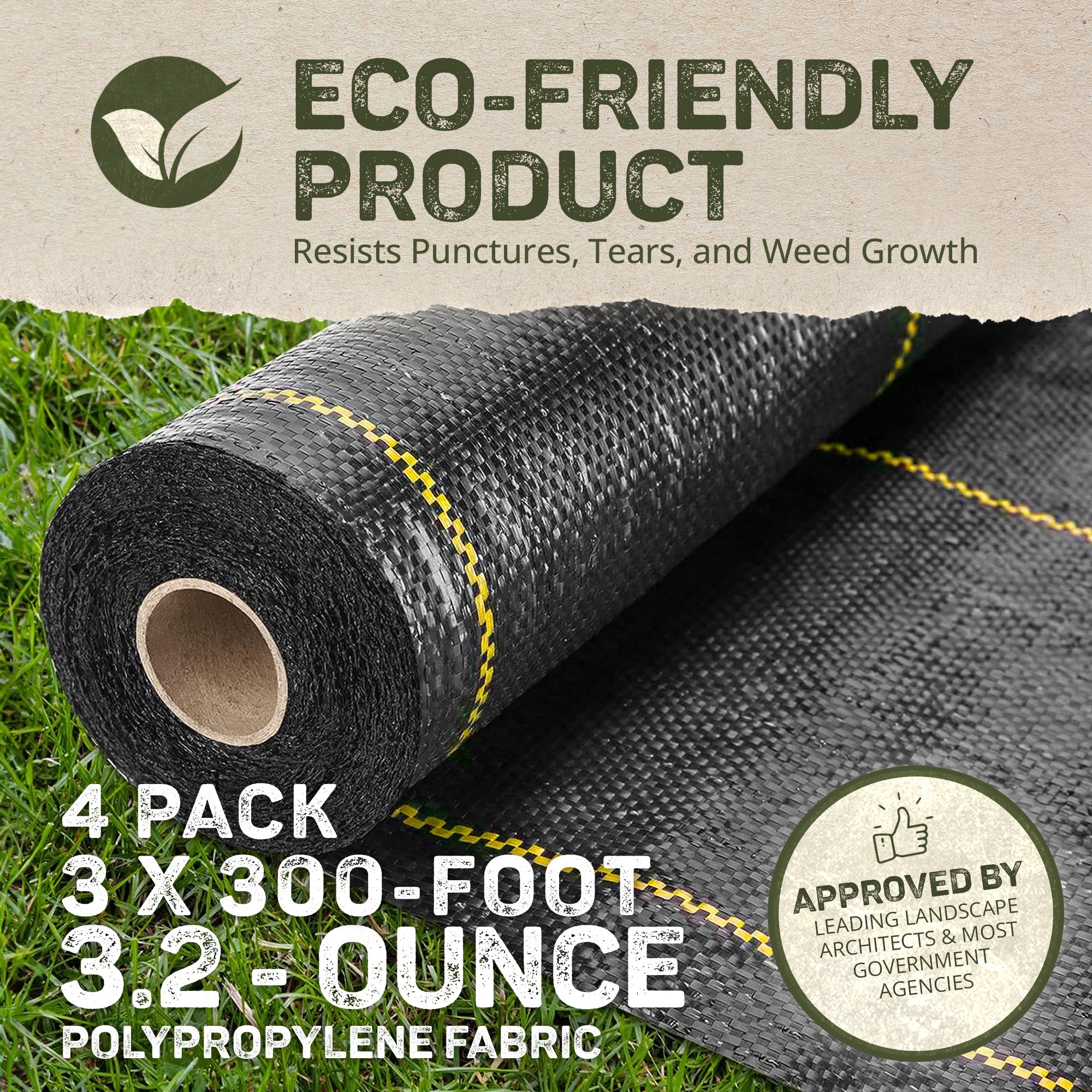 DeWitt Sunbelt 3' Wide Weed Barrier Landscape Fabric Ground Cover, 300' (4 Pack) - VMInnovations