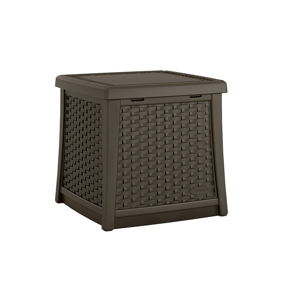 Suncast 13-Gallon Patio End Table w/ Storage w/ Suncast Loveseat w/ Storage
