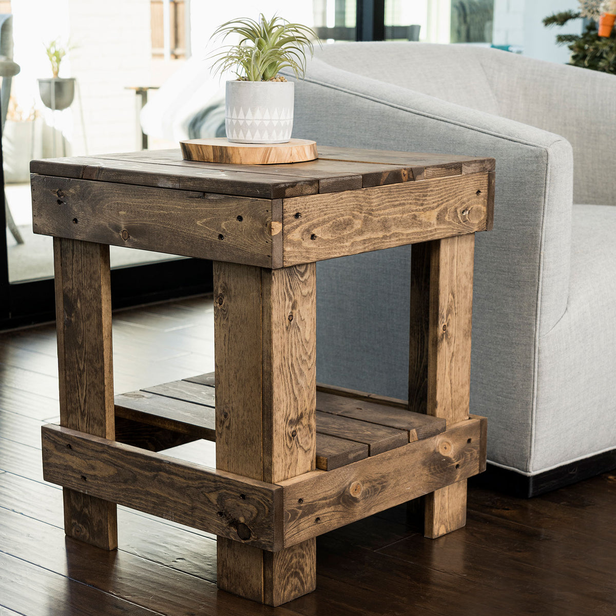 del Hutson Designs Reclaimed Solid Wood Rustic End Table, Dark Walnut(For Parts)
