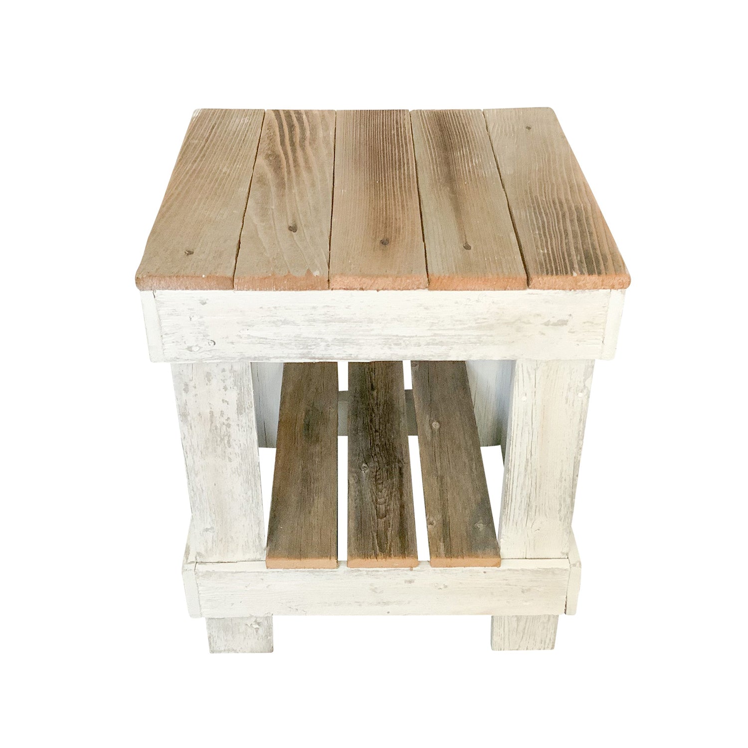 del Hutson Designs Reclaimed Barnwood Farmhouse Rustic End Table, Natural/White
