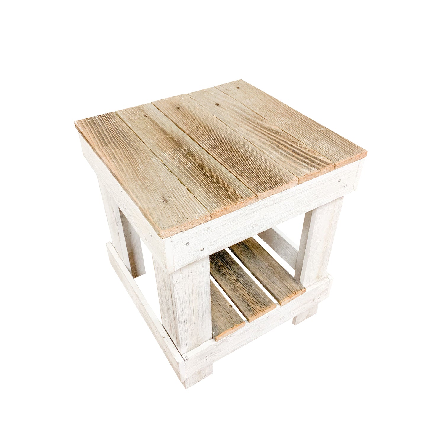 del Hutson Designs Reclaimed Barnwood Farmhouse Rustic End Table, Natural/White