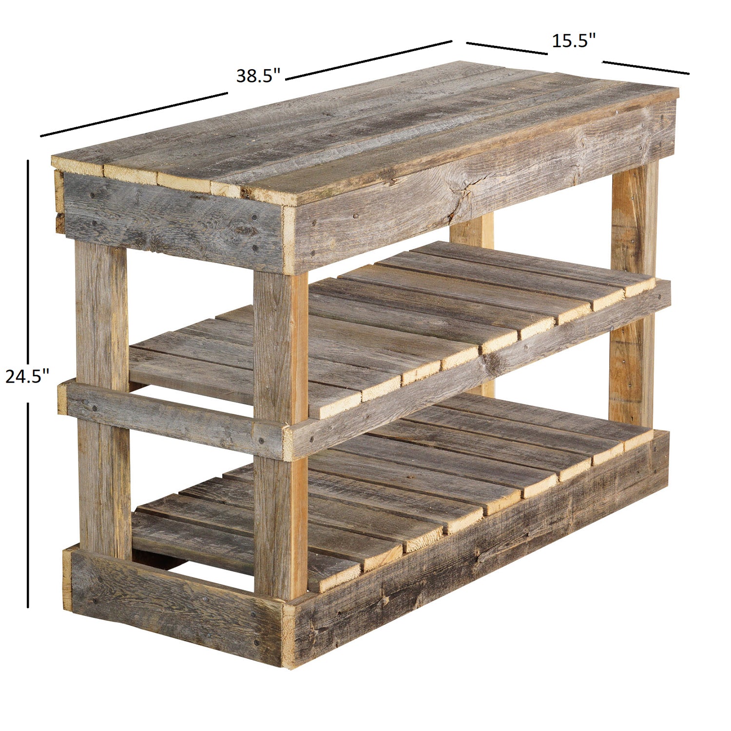 del Hutson Designs 39 Inch Rustic Chic Solid Barnwood Styled Shoe Rack, Natural