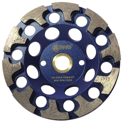 DiamaPro Systems Non Threaded 5 Inch T Segment Concrete/Stone Grinding Cup Wheel