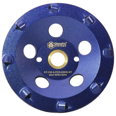 DiamaPro Systems Non Threaded 5 Inch 8 Segment 1/4 Round PCD Grinding Cup Wheel
