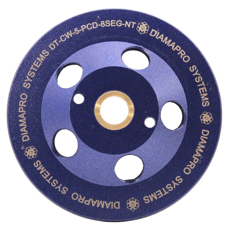 DiamaPro Systems Non Threaded 5 Inch 8 Segment 1/4 Round PCD Grinding Cup Wheel