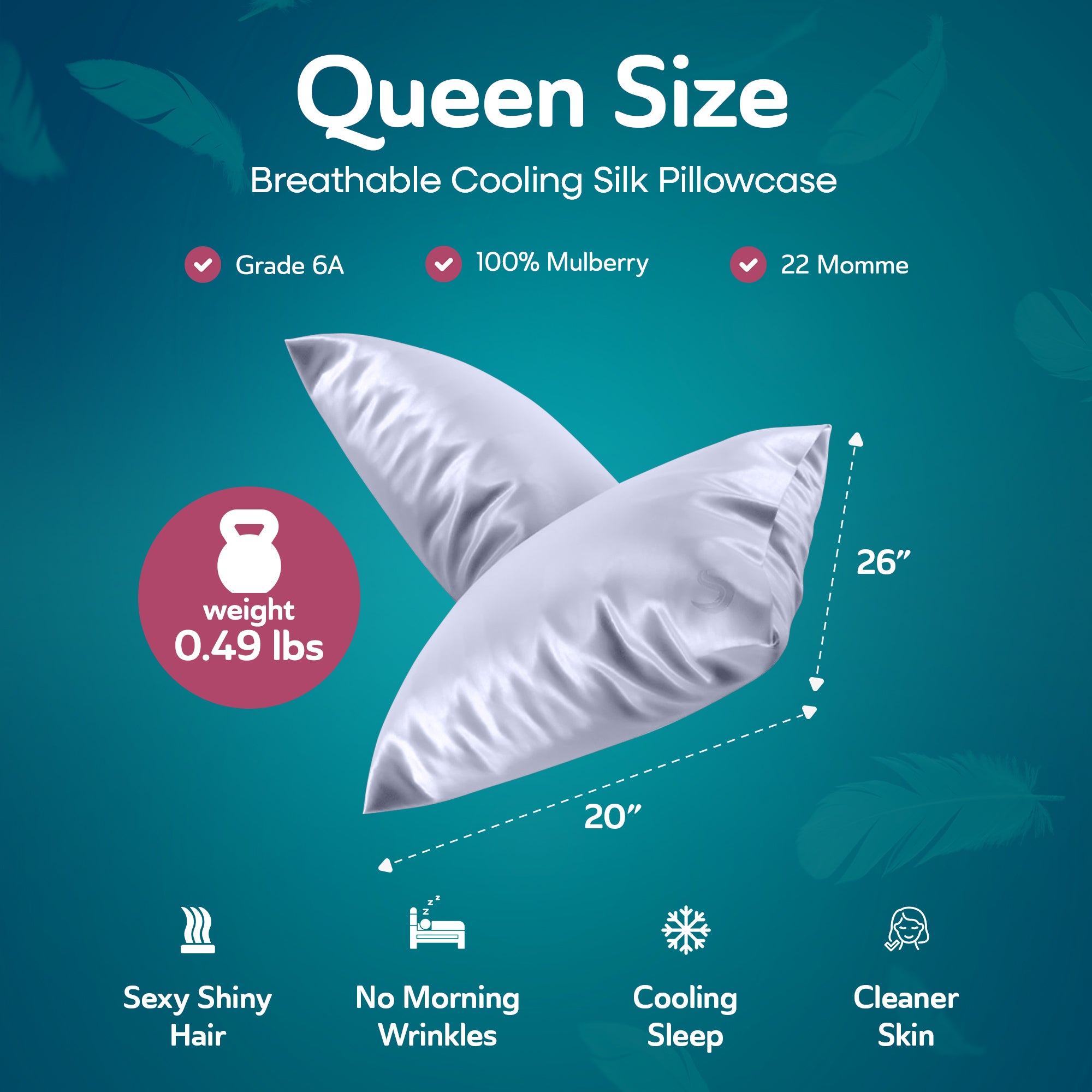 Sleepgram Queen Size Breathable Cooling Silk Pillowcase, Grey Stone (Open Box) - VMInnovations