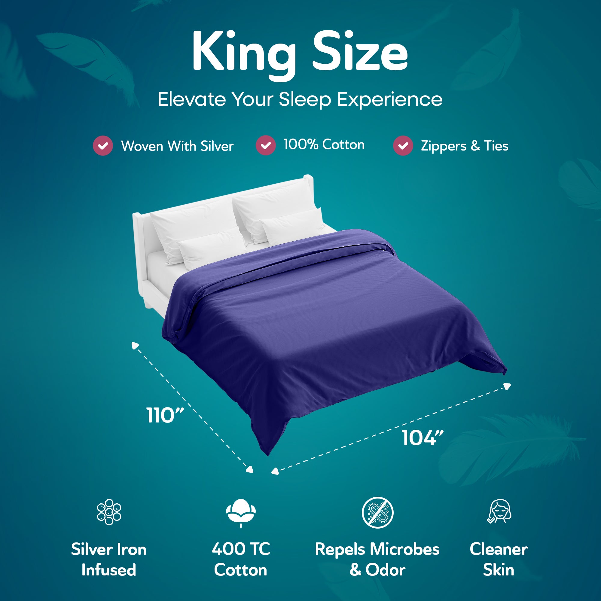 Sleepgram Supima 400 Thread Count Cotton Duvet Cover w/ Travel Bag, King, Violet - VMInnovations