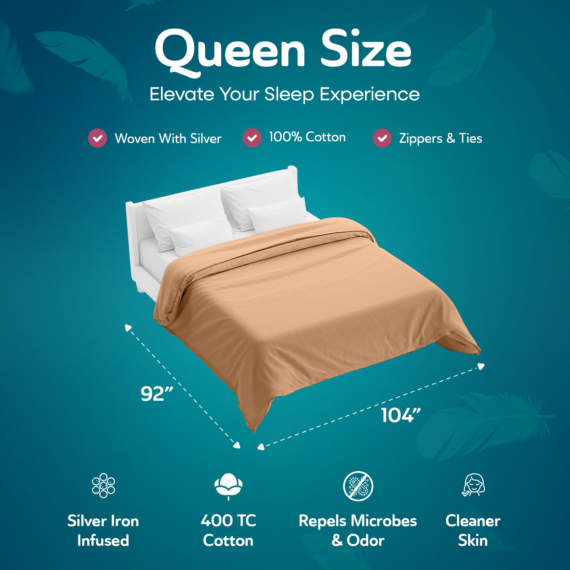 Sleepgram Supima 400 Thread Cotton Duvet Cover and Bag, Queen, Sand (Open Box)