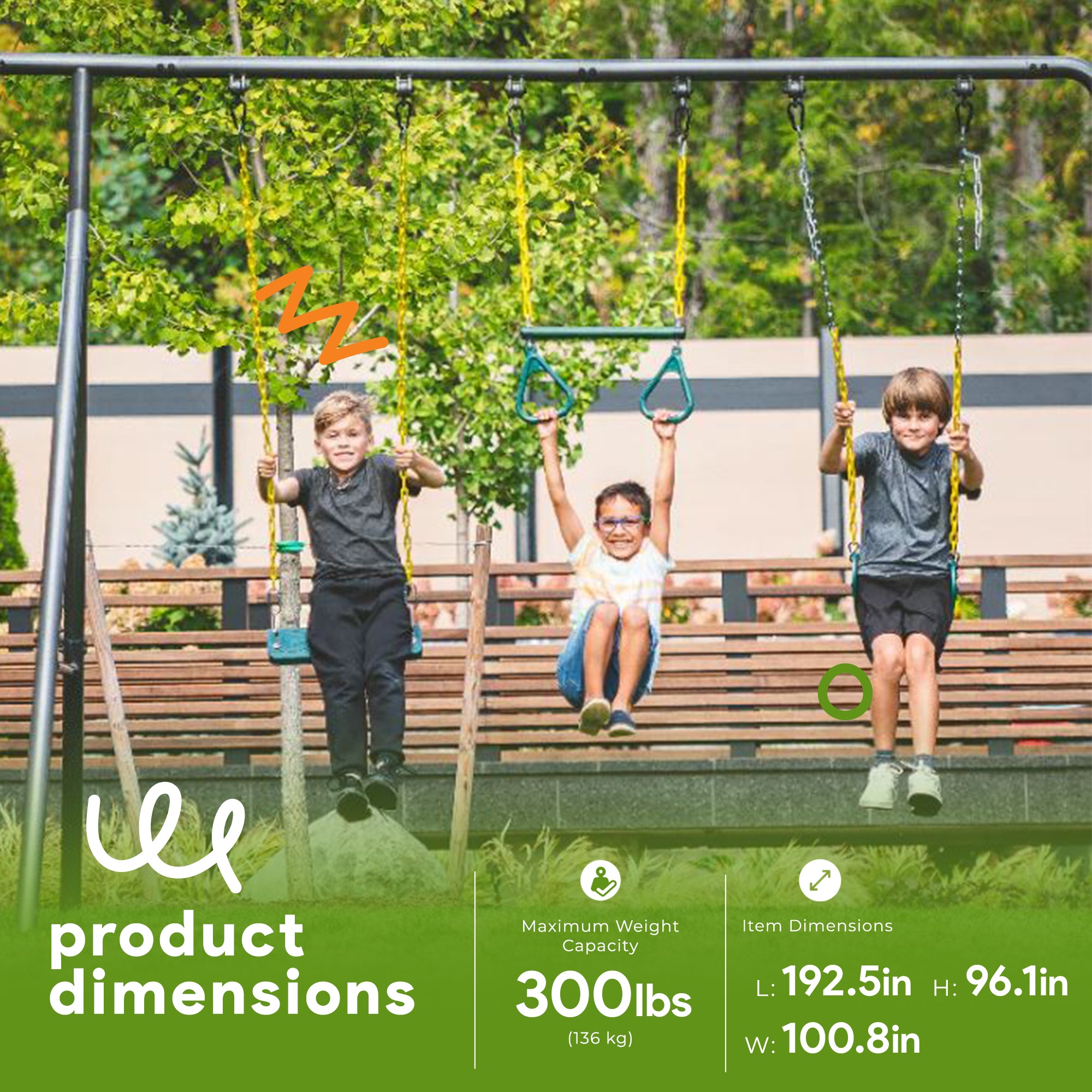 gobaplay Outdoor Adventure Swing Set with Single Frame & 8' Extension Attachment - VMInnovations