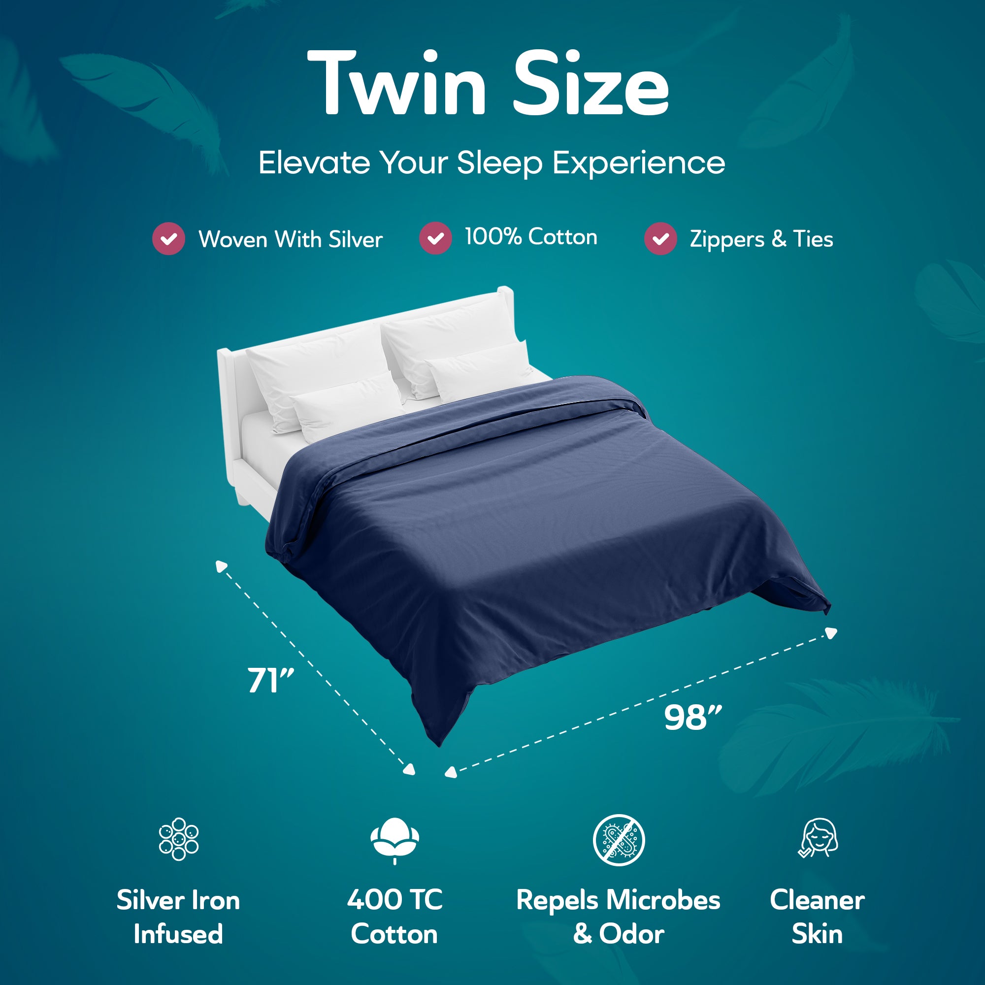 Sleepgram Supima 400 Thread Count Duvet Cover w/Travel Bag, Twin, Blue(Open Box) - VMInnovations