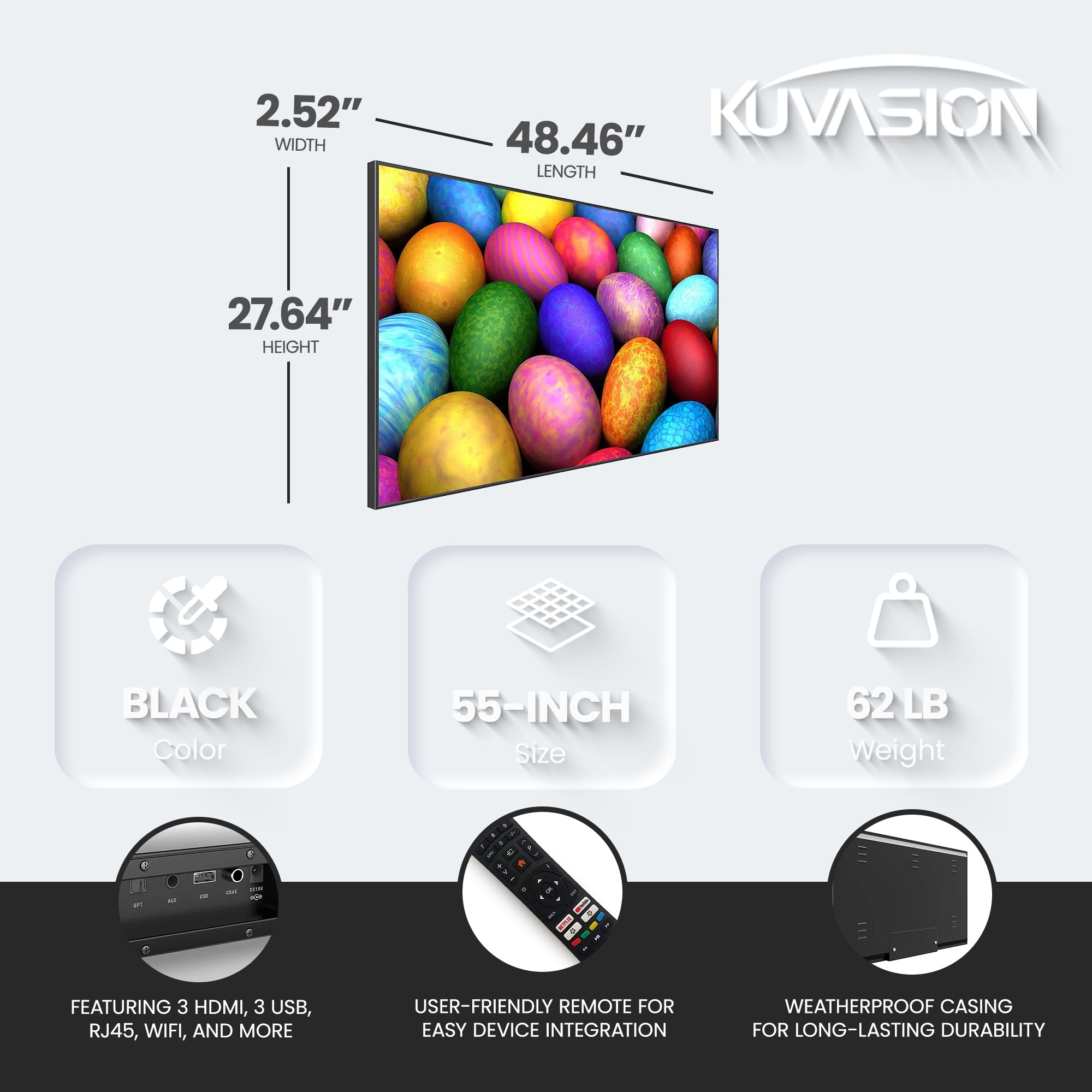 KUVASONG 1500 Nits LG Panel 55" Sun Readable Smart Outdoor Covered Area(Used) - VMInnovations