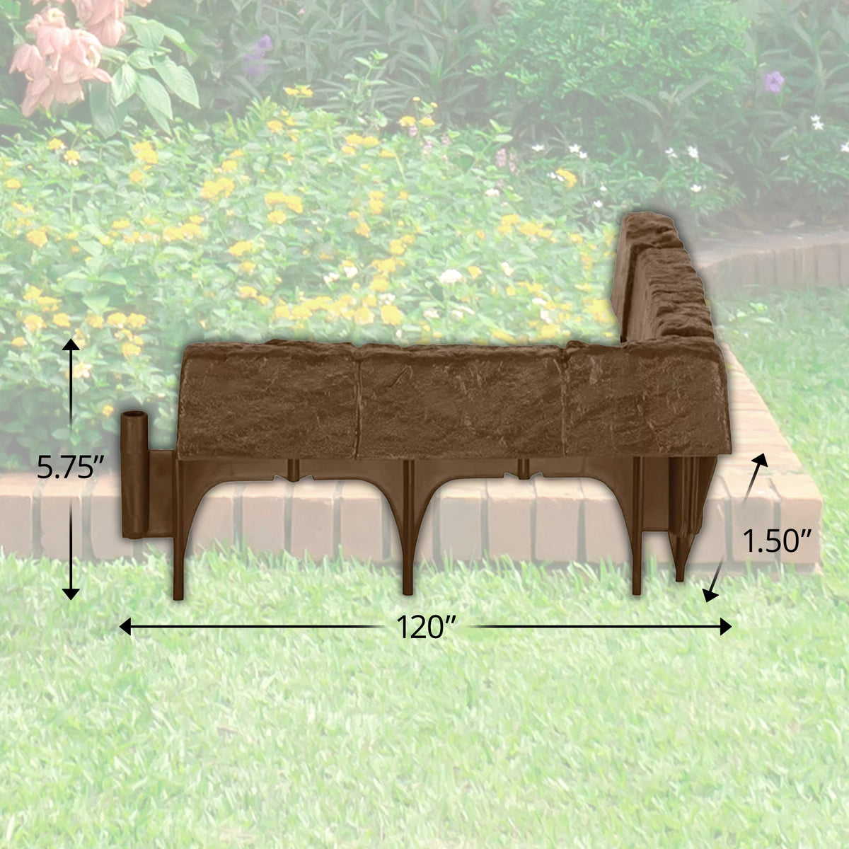 Suncast Plastic Border Stone Edging for Enclosing Flower Beds or Garden, Brown