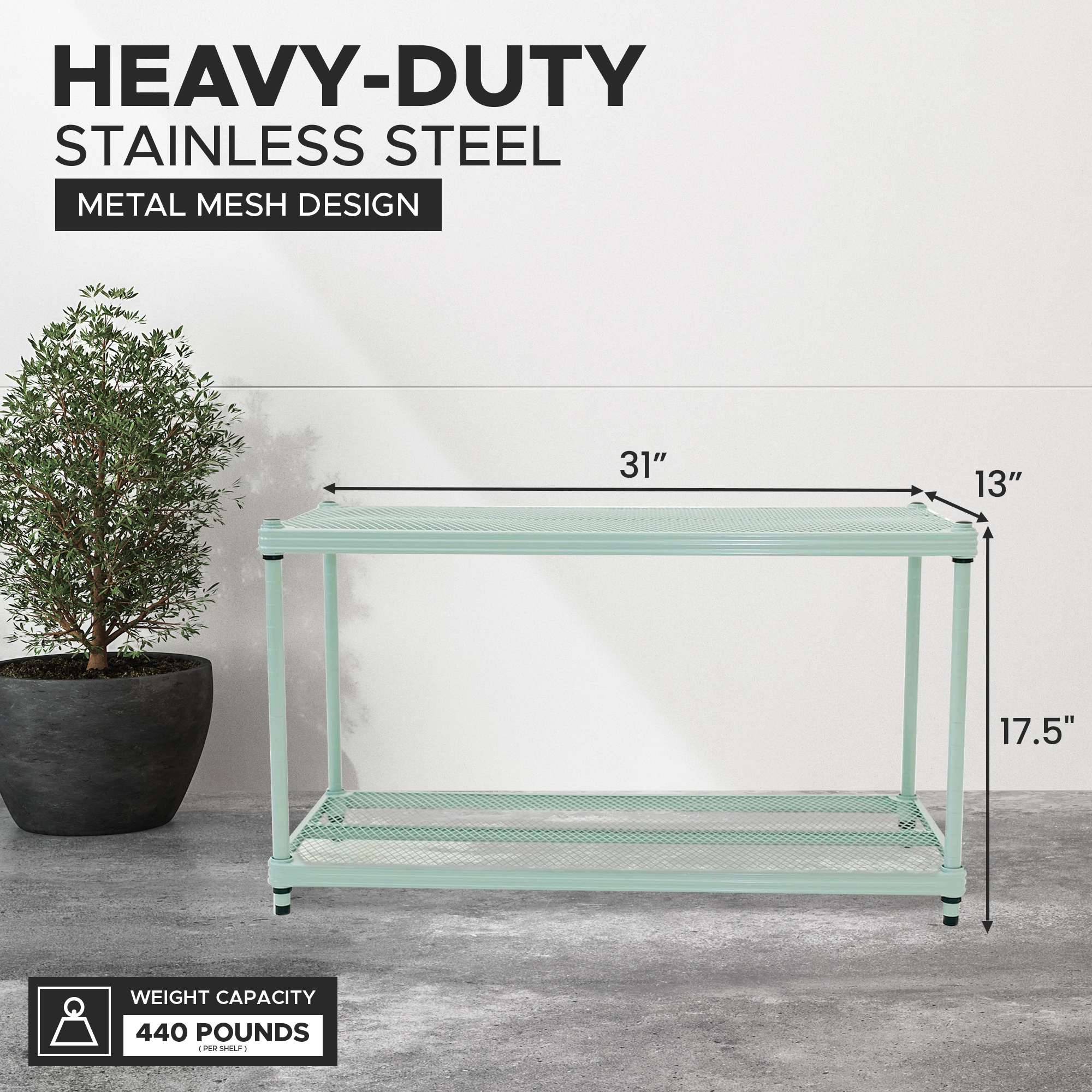 Design Ideas 2 Tier Full Size Metal Storage Shelving Unit, Sage Green (Used) - VMInnovations