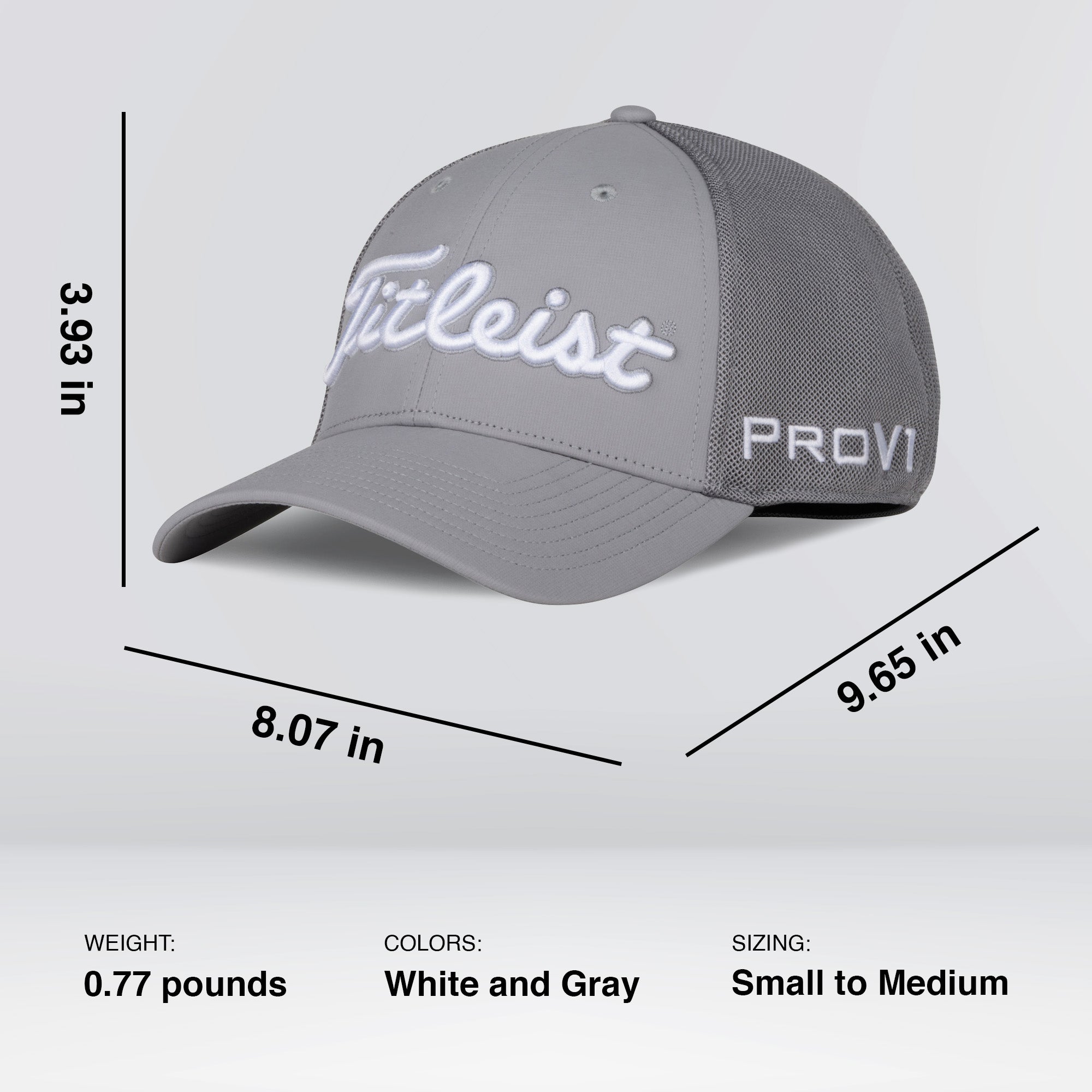 Titleist Tour Sports Small to Medium Mesh Standard Curve Bill Golf Cap Hat, Gray - VMInnovations