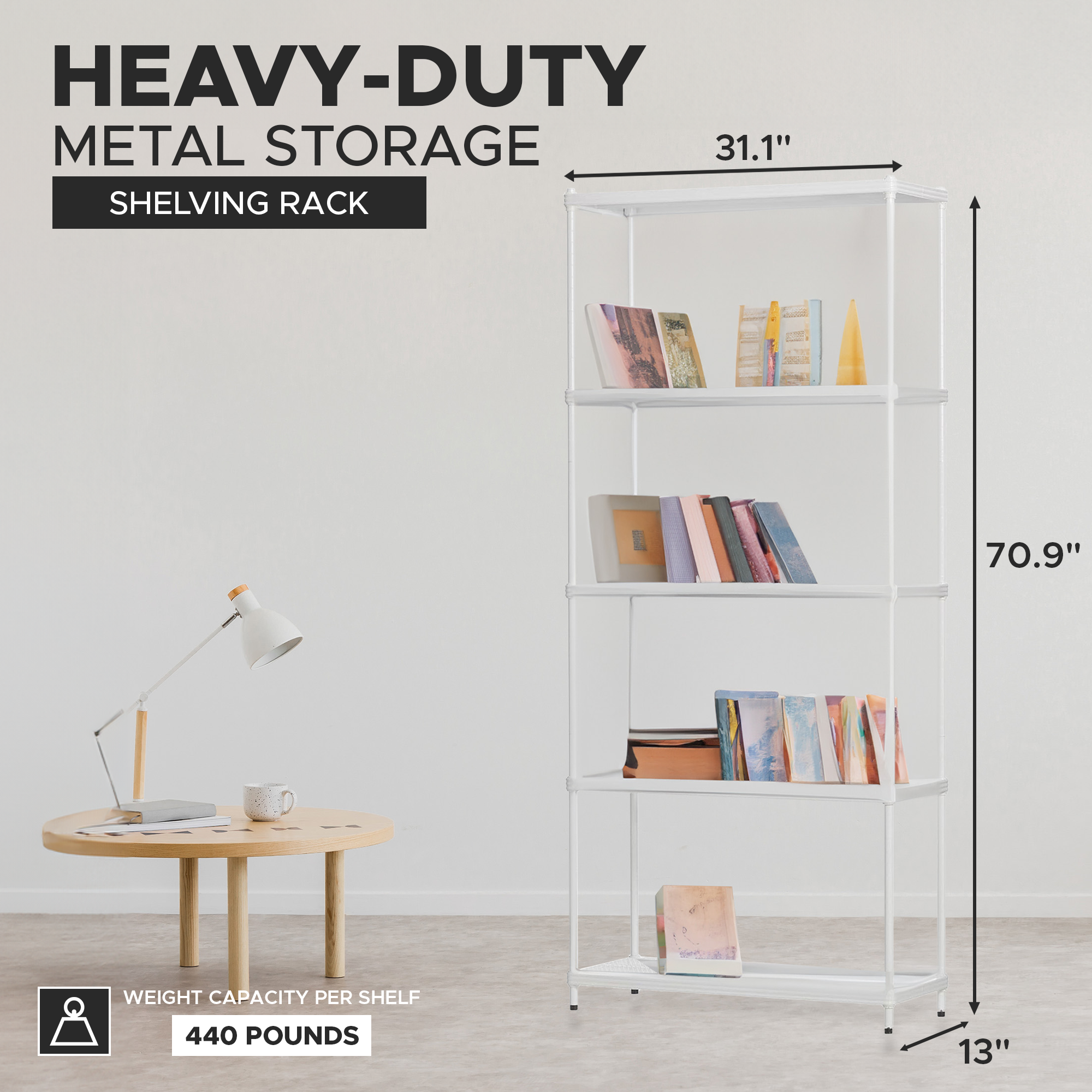 Design Ideas MeshWorks 5 Tier Metal Shelving Unit Bookshelf, White (For Parts) - VMInnovations