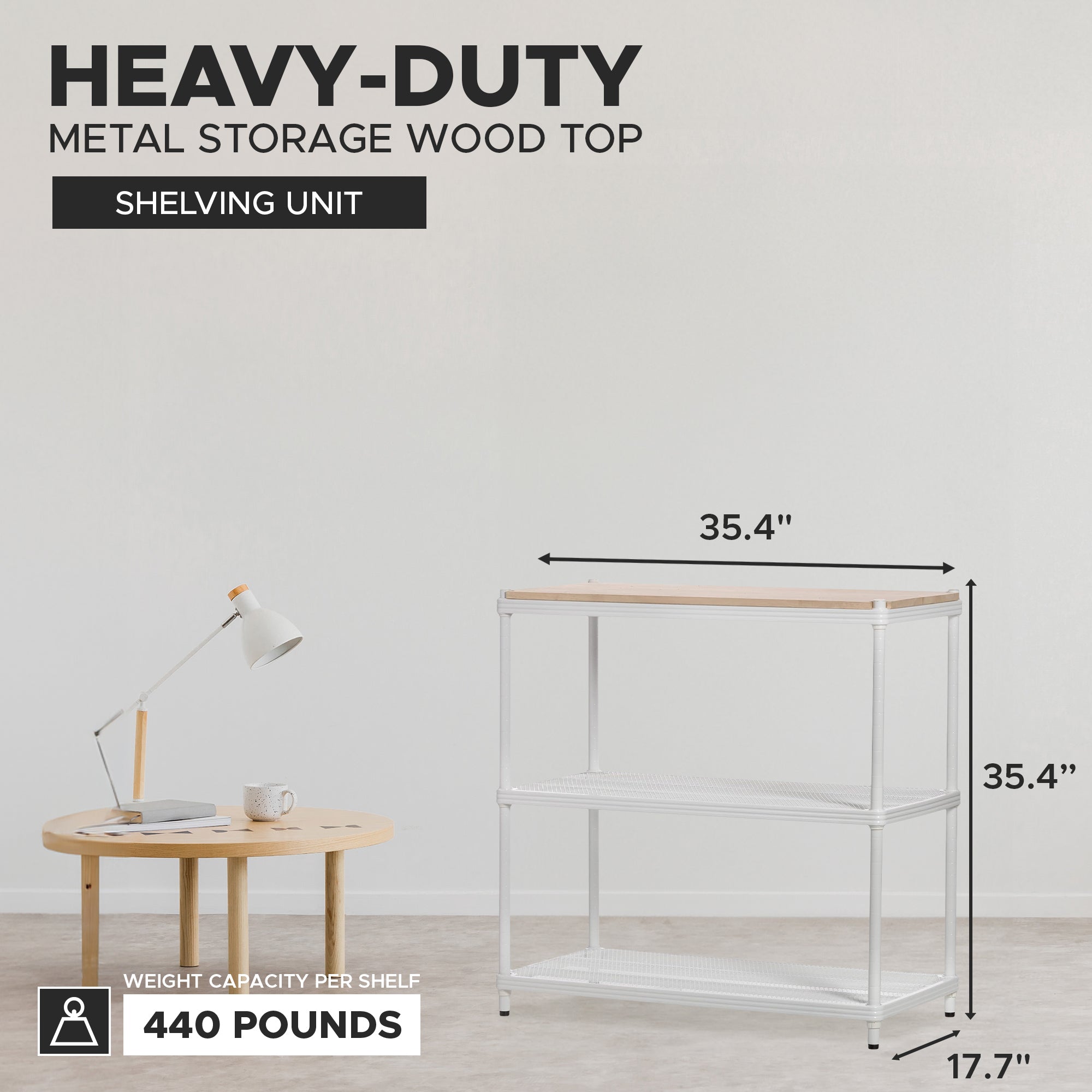 Design Ideas Metal Storage Wood Top Workbench Shelving Unit, White (Open Box) - VMInnovations
