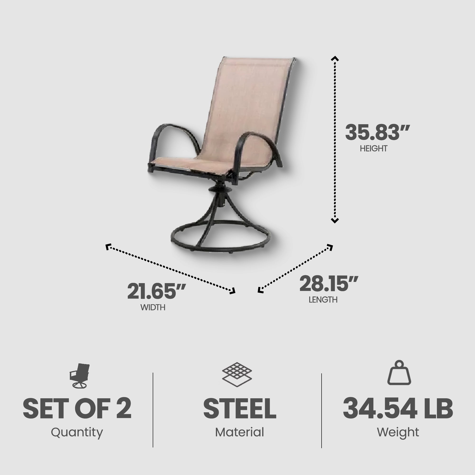 Four Seasons Courtyard Sunny Isles Steel Swivel Rocker Chair, Brown (2 Pack) - VMInnovations