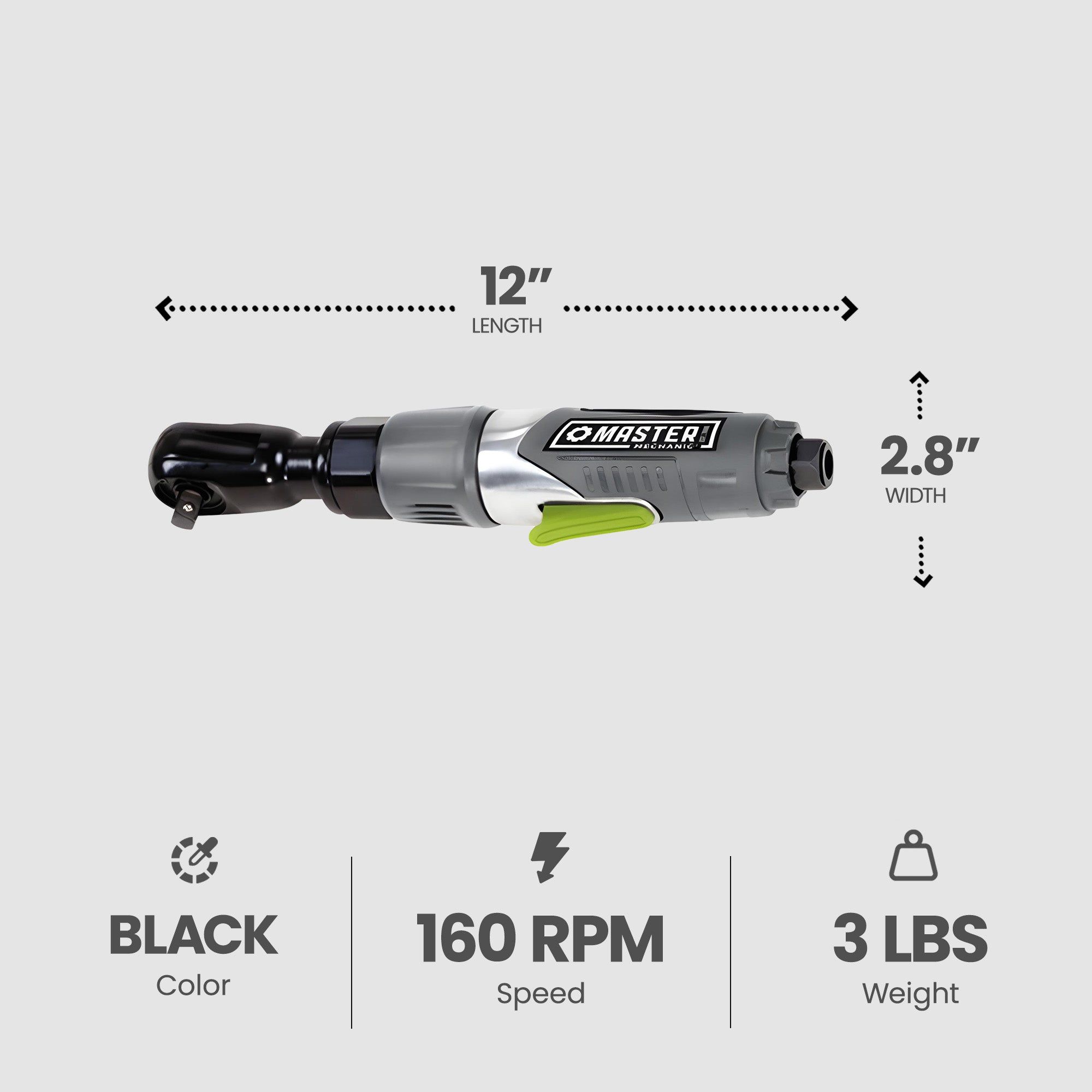 Master Mechanic Air Ratchet with Die Cast Aluminum Housing and Rubber Handle - VMInnovations
