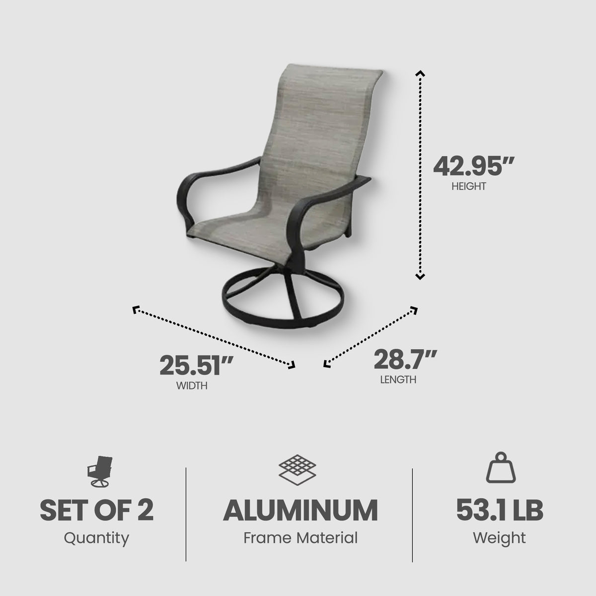 Four Season Courtyard Sling Swivel Rocker Outdoor Lounge Chair, 2pc(For Parts) - VMInnovations