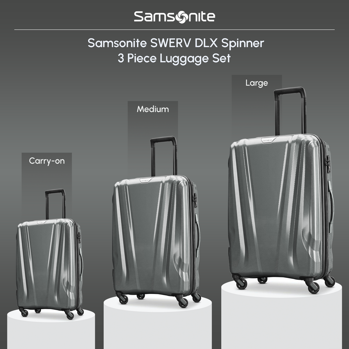 Samsonite DLX Spinner 3pc Carry-On, Medium & Large Luggage Set, Silver(Open Box) - VMInnovations