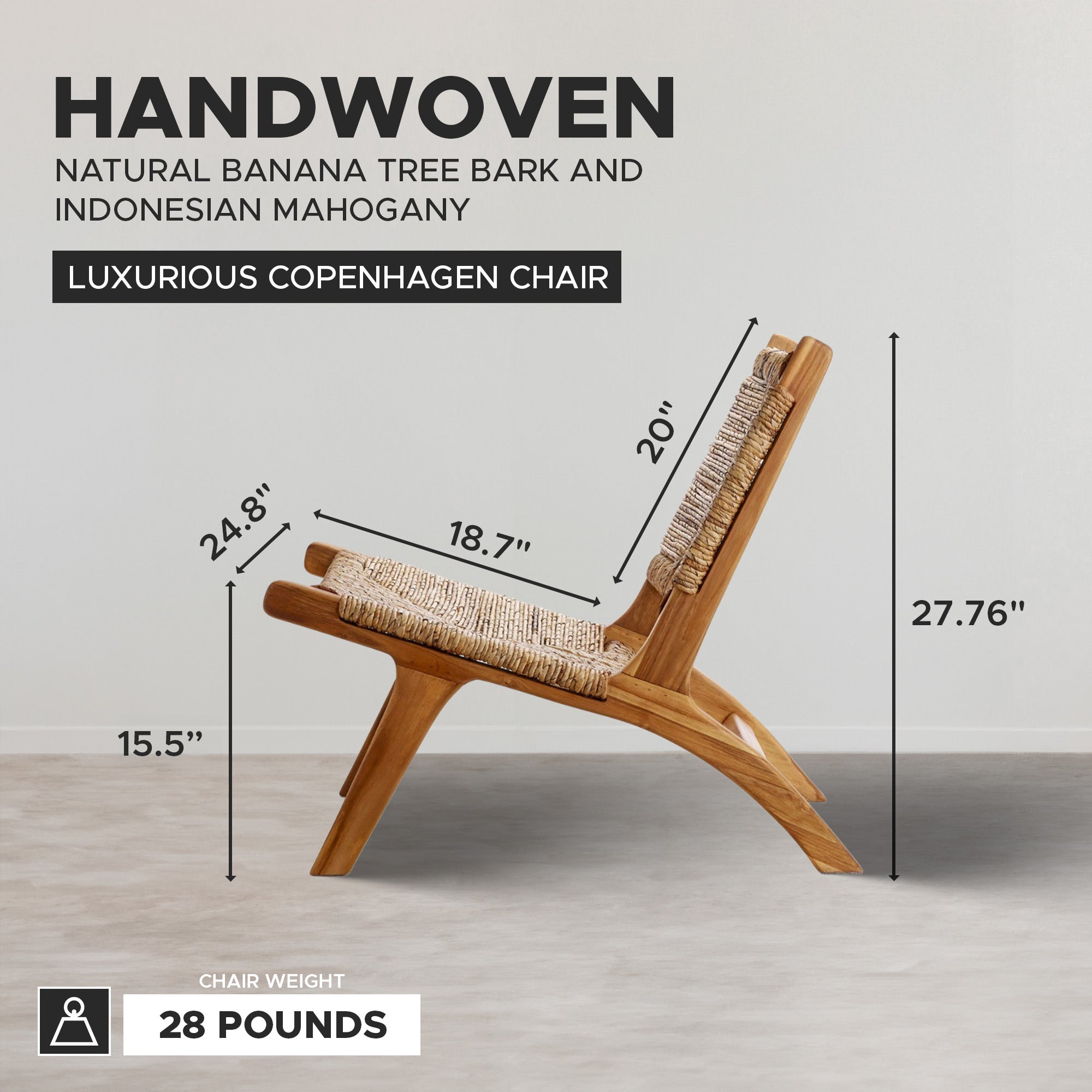 texxture Copenhagen Banana Tree Bark Chair, Wood Legs, Home Furniture, Natural - VMInnovations