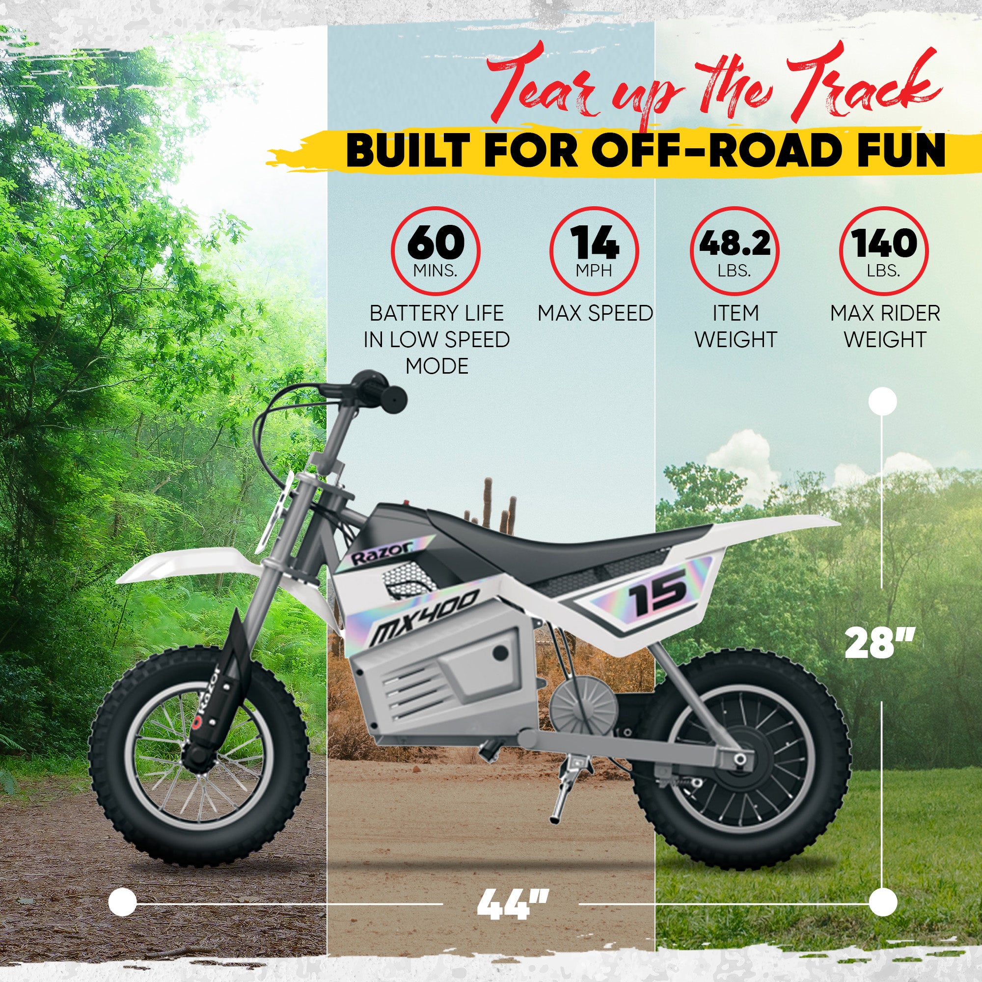 Razor Dirt Rocket 24V Electric Toy Motocross Dirt Bike, White (Damaged) - VMInnovations