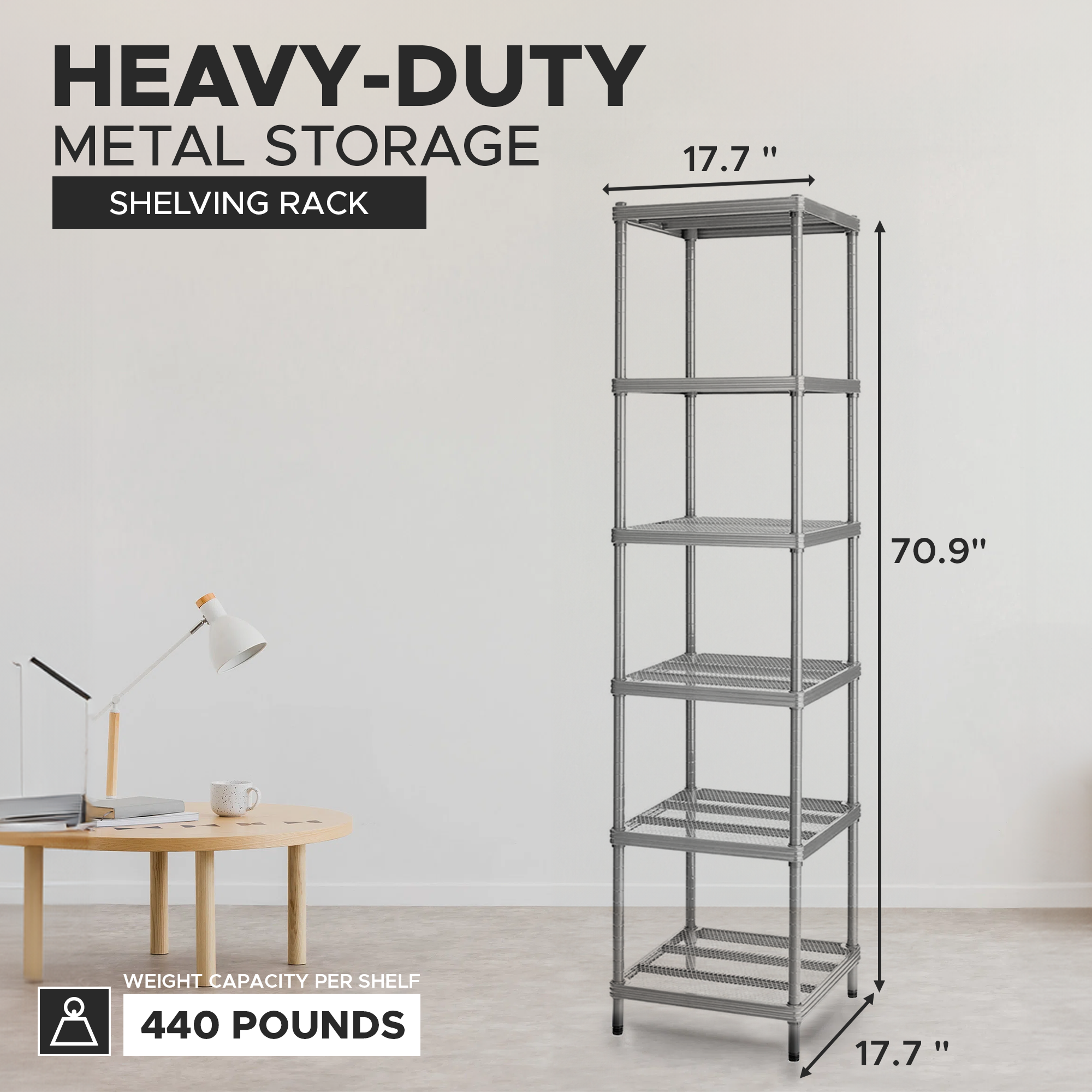 Design Ideas MeshWorks 6 Tier Tower Metal Storage Shelving Unit Rack, Silver - VMInnovations