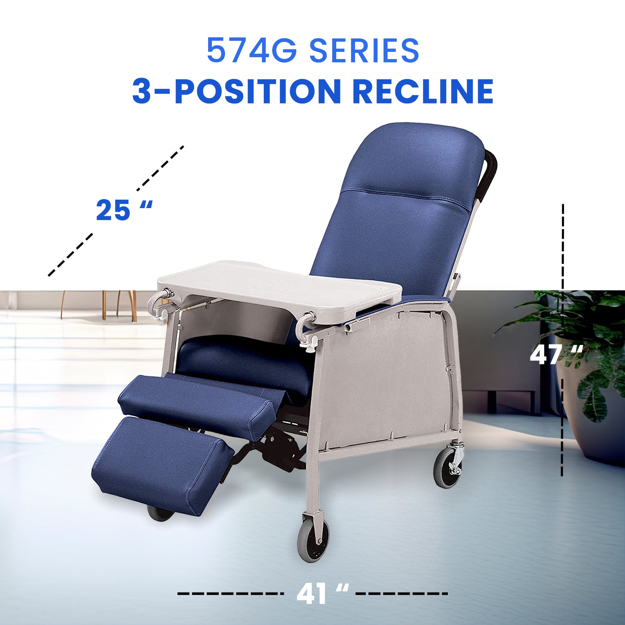 Graham Field Lumex 3 Position Medical Recliner Geri Chair w/ Wheels, Royal Blue - VMInnovations