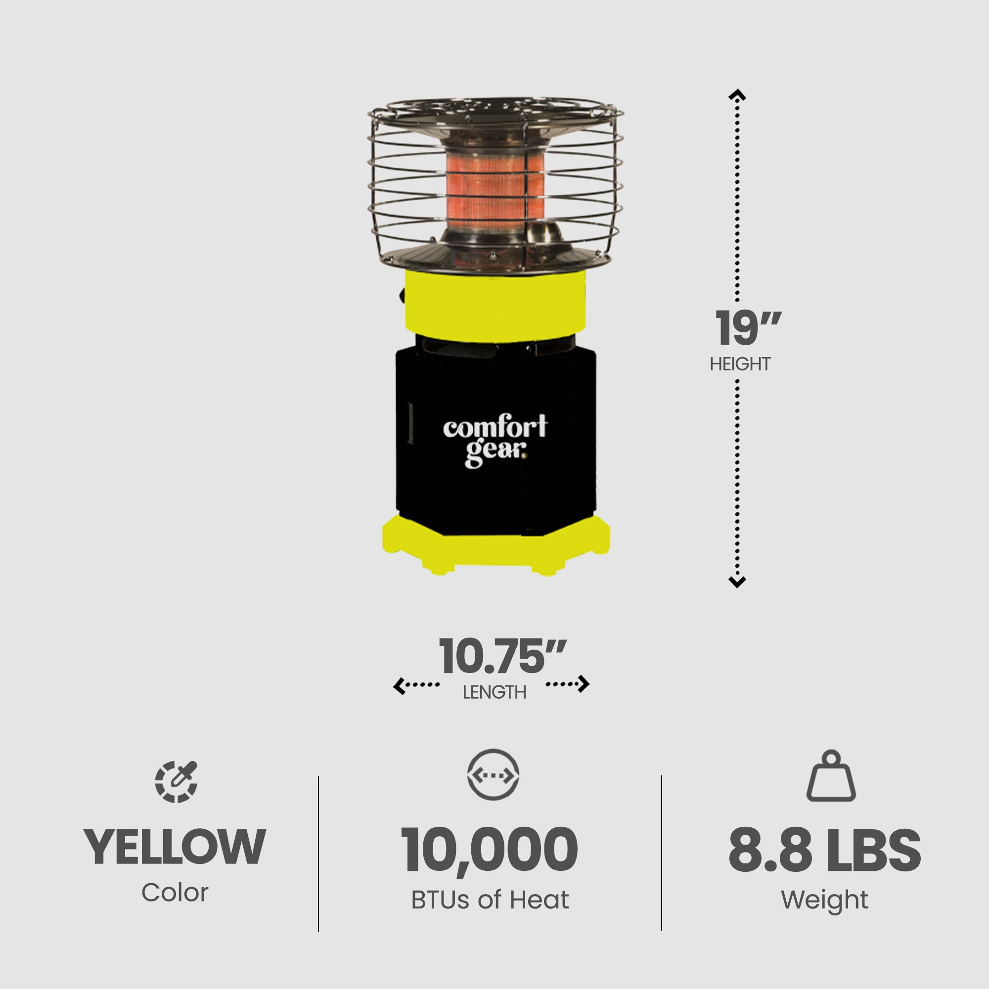 Comfort Gear Portable 360 Degree Propane Heater, 7500 to 10000 BTU, 1 lb LP Tank - VMInnovations