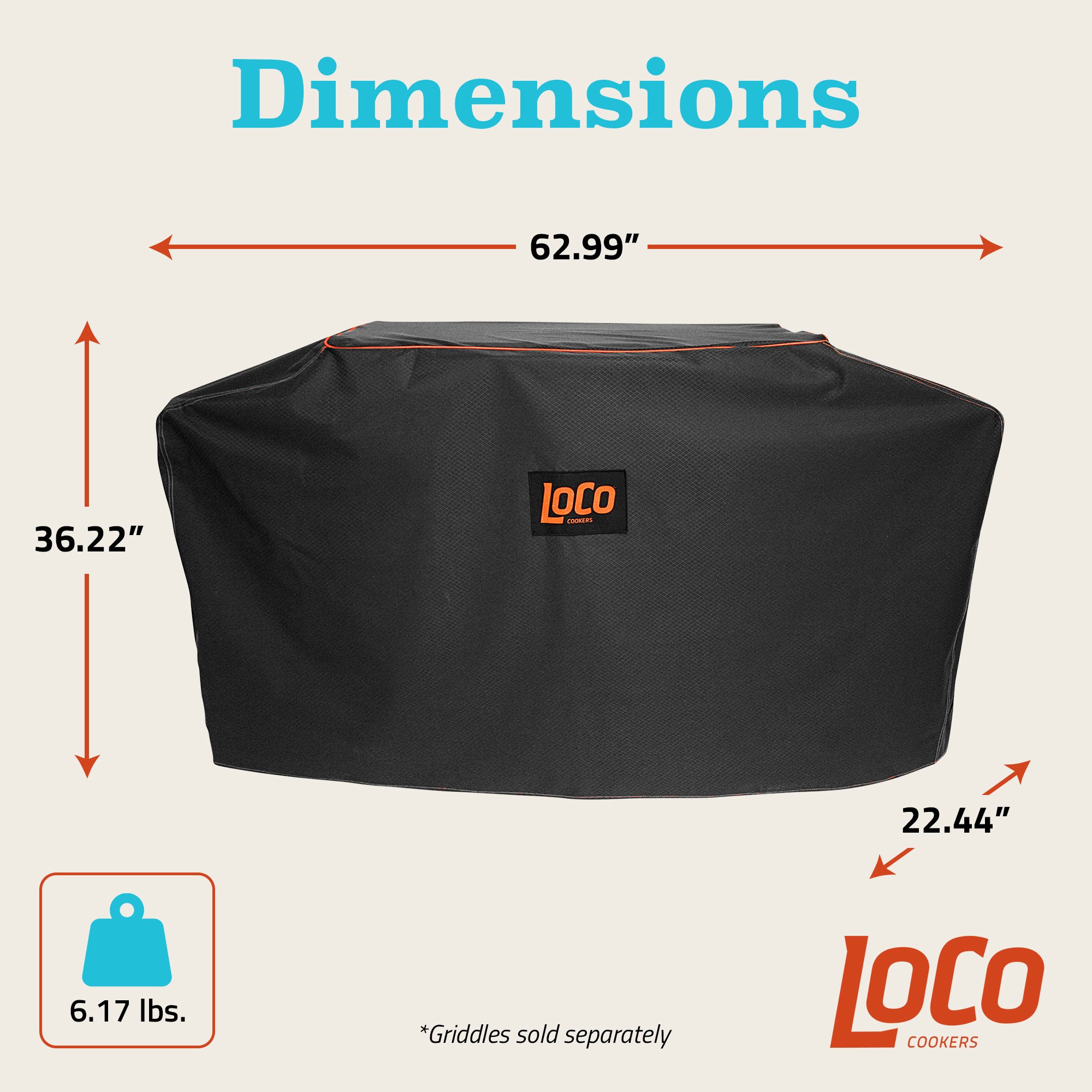 Loco Cookers 36" Universal Grill Cover w/SmartTemp, Zipper, & Cart, Black (Used) - VMInnovations