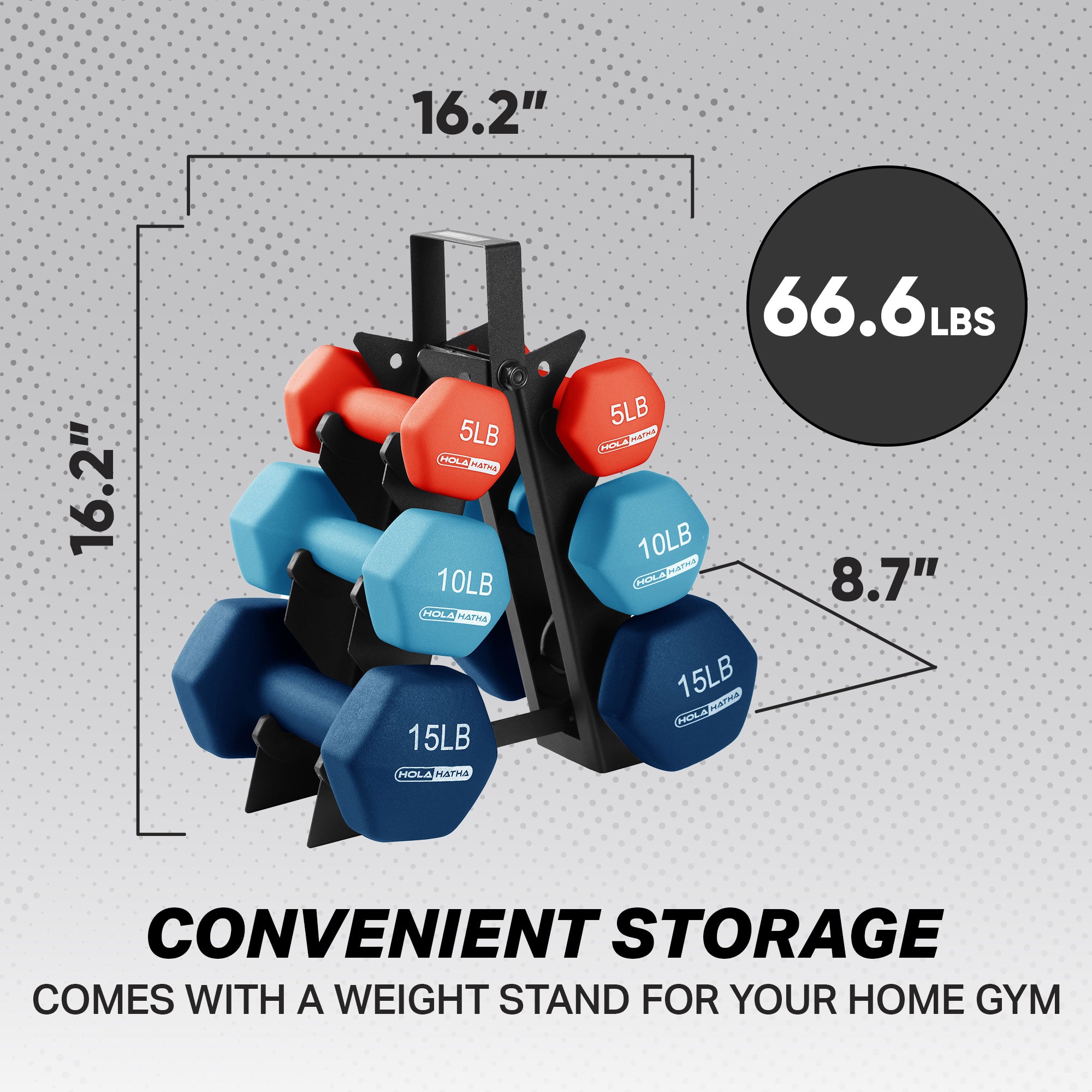 HolaHatha 5, 10, & 15Lb Neoprene Dumbbell Weight Set with Storage Rack(Open Box) - VMInnovations