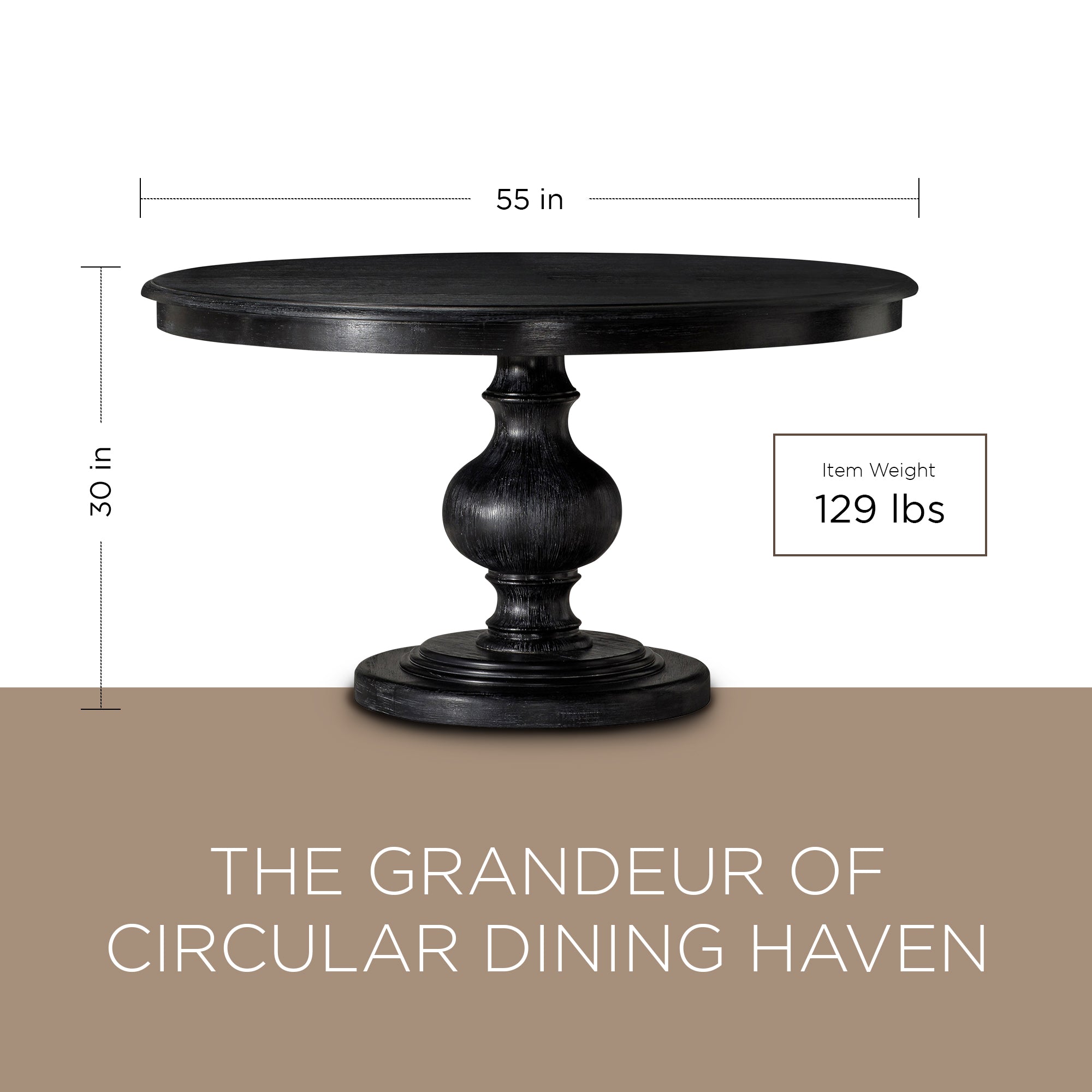Maven Lane Zola Traditional Round Wooden Dining Table in Black Finish (Open Box) - VMInnovations